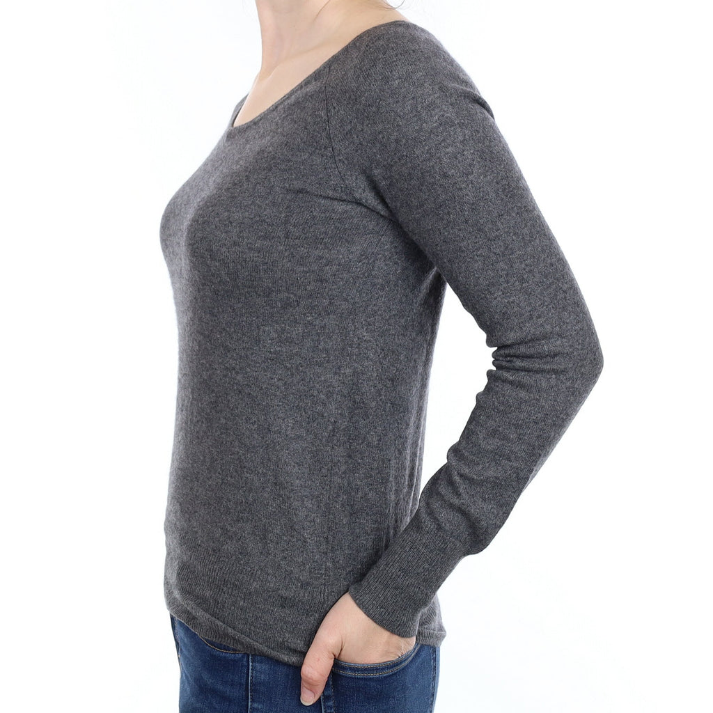 Slate Grey Cashmere V Neck Jumper Small