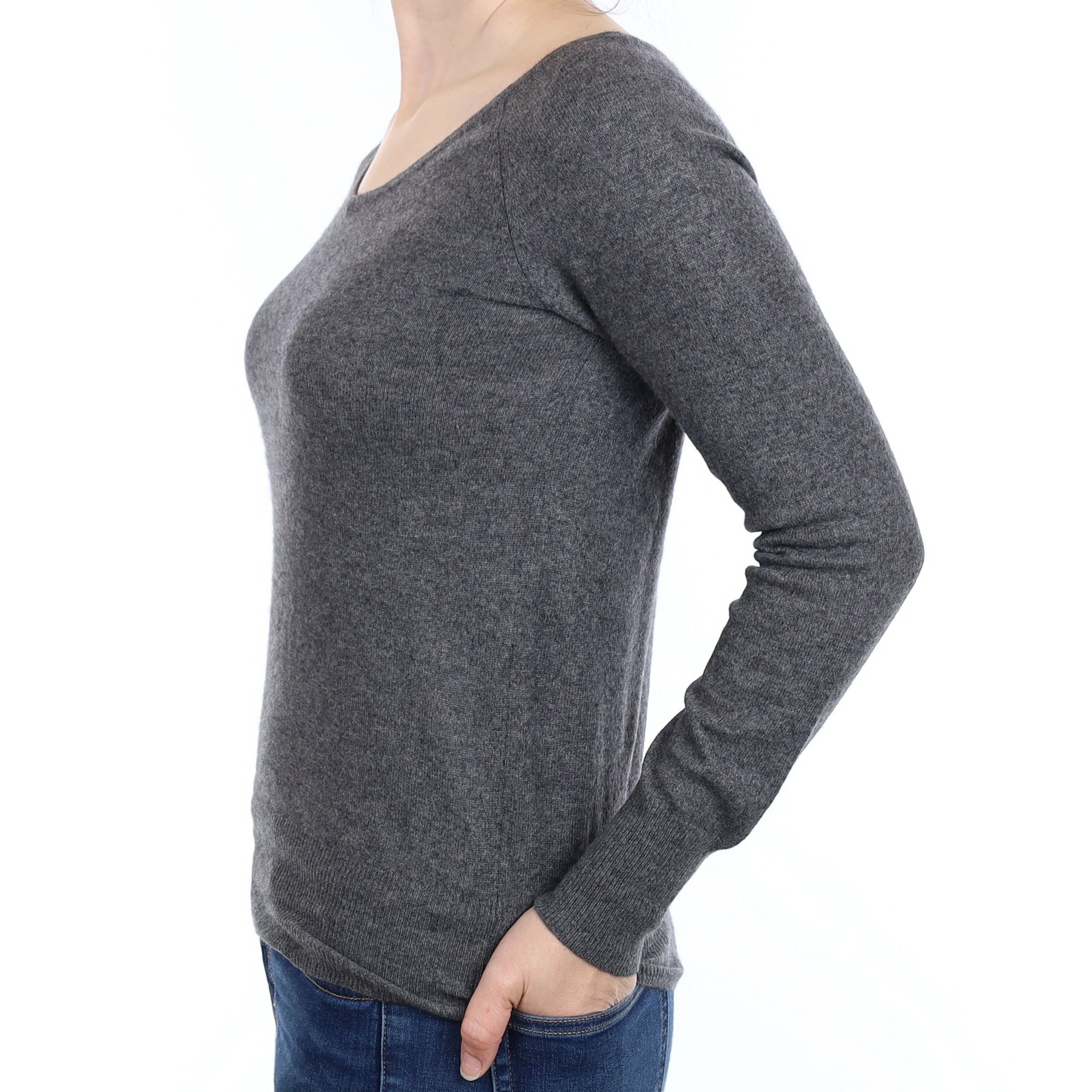 Slate Grey Cashmere V Neck Jumper Small
