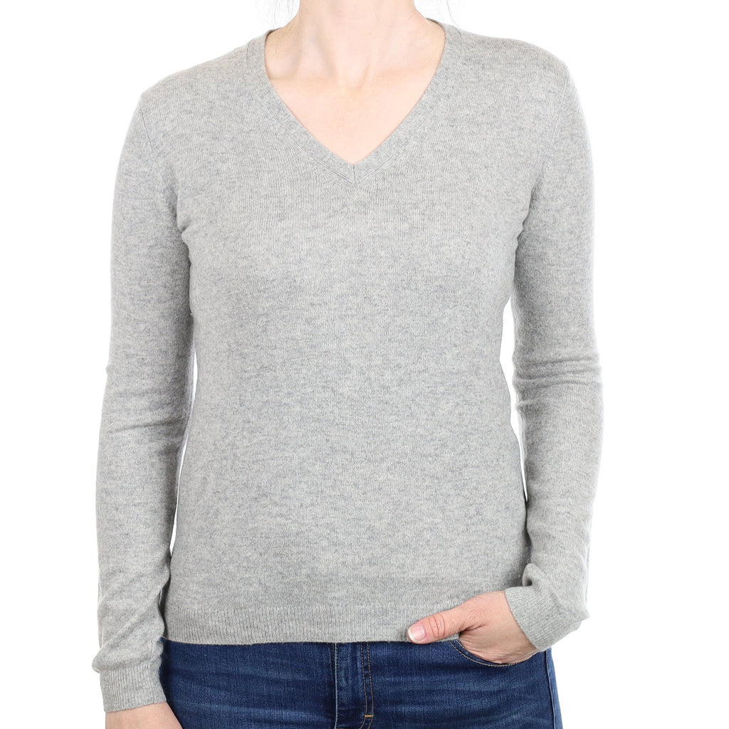 Smoke Grey Cashmere V Neck Jumper Small