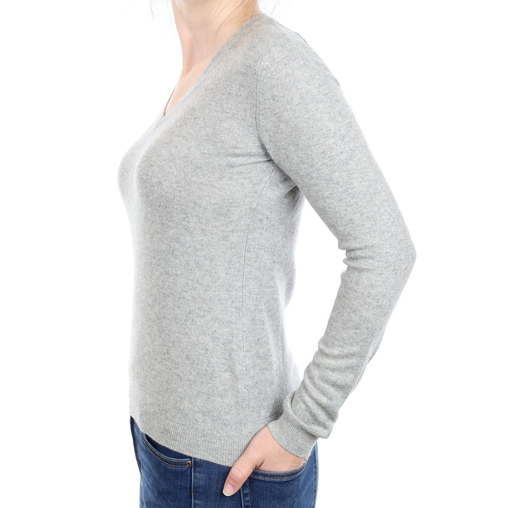 Smoke Grey Cashmere V Neck Jumper Small