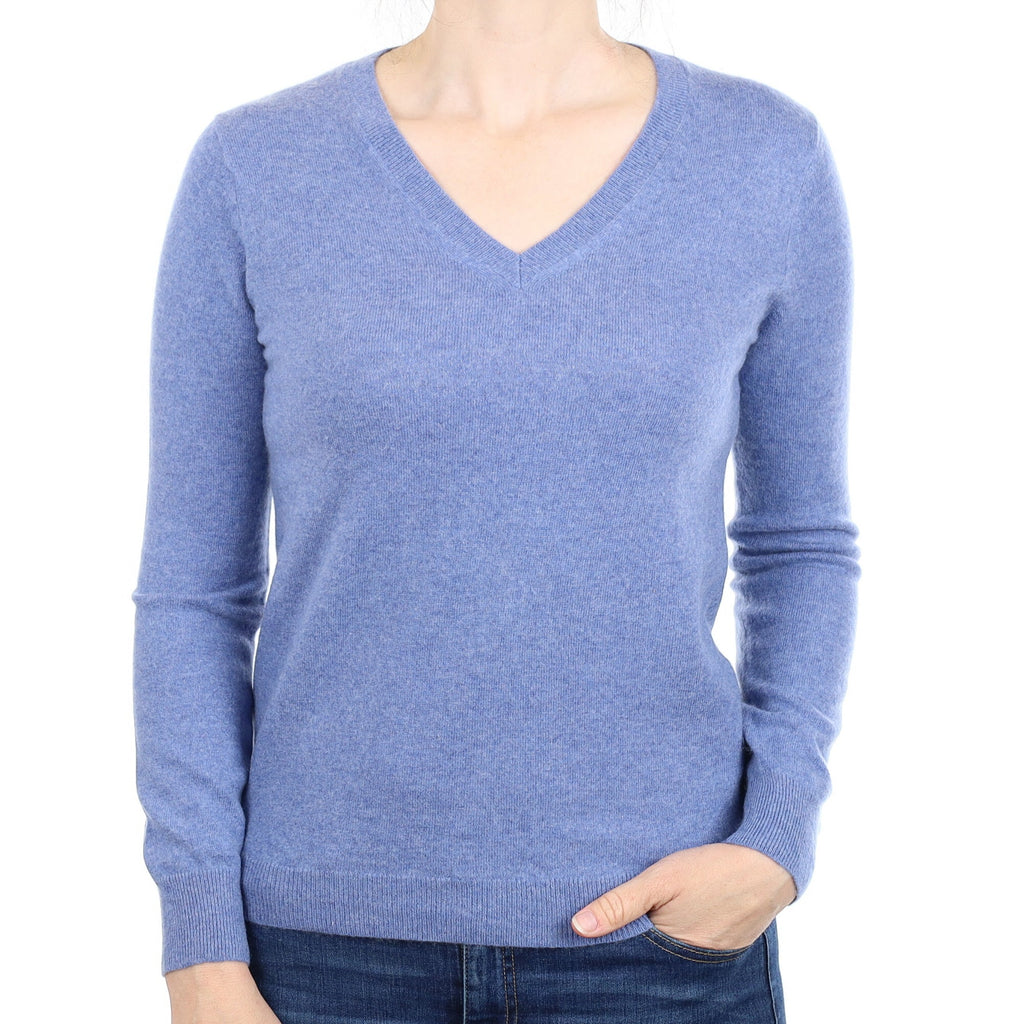 Denim Blue Cashmere V Neck Jumper Small