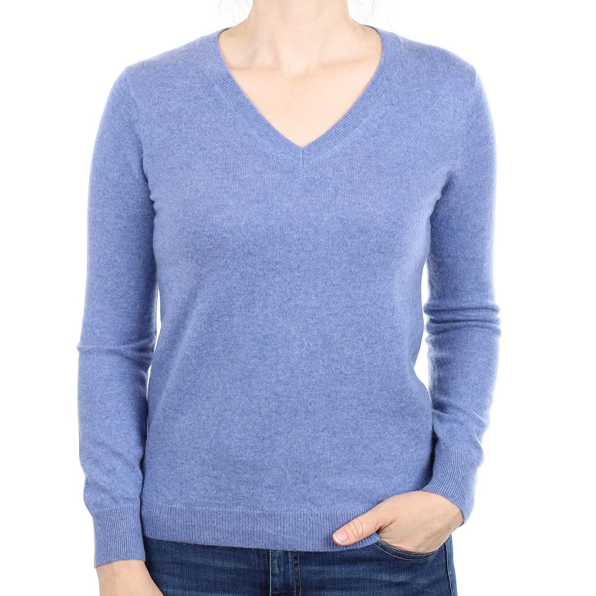 Denim Blue Cashmere V Neck Jumper Small
