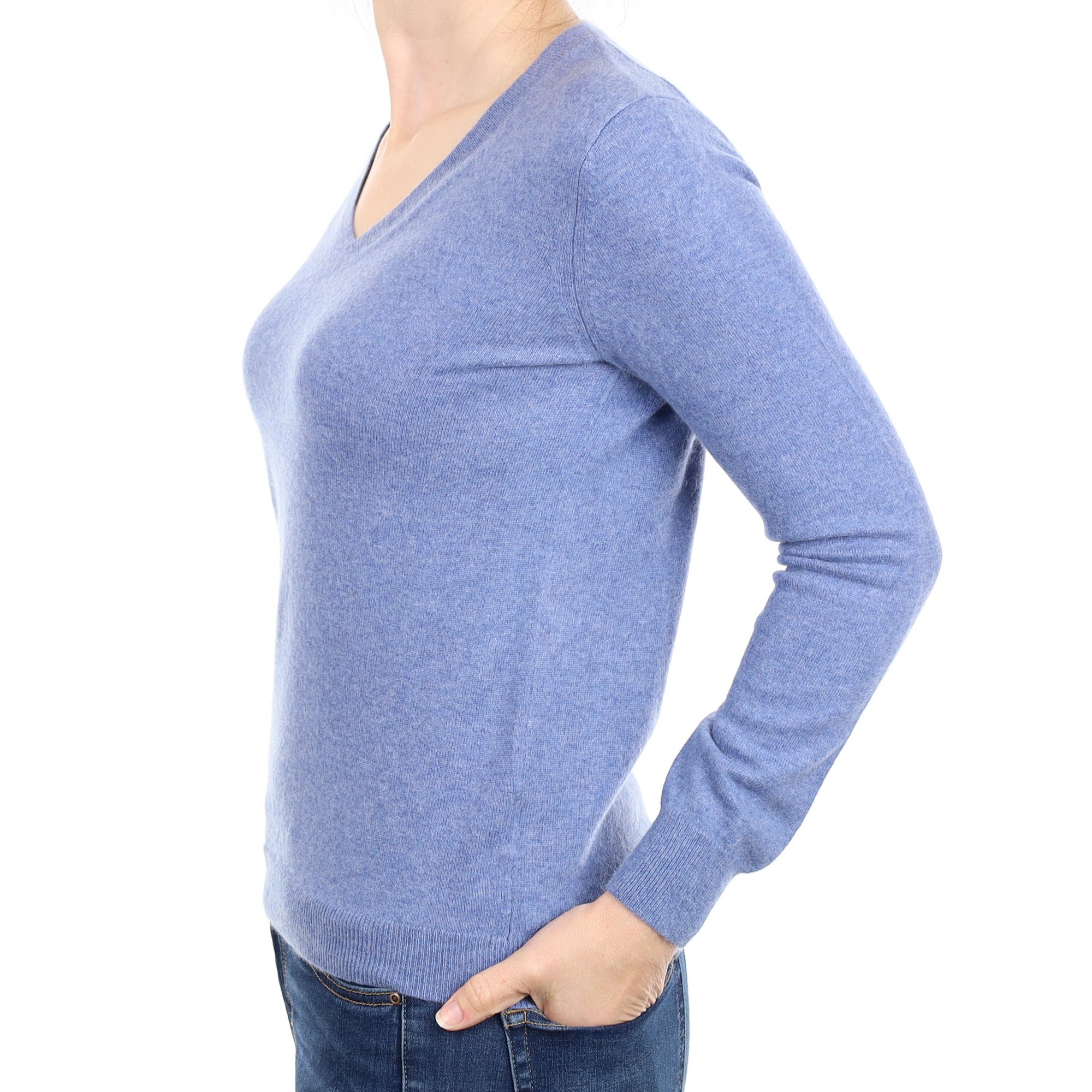 Denim Blue Cashmere V Neck Jumper Small