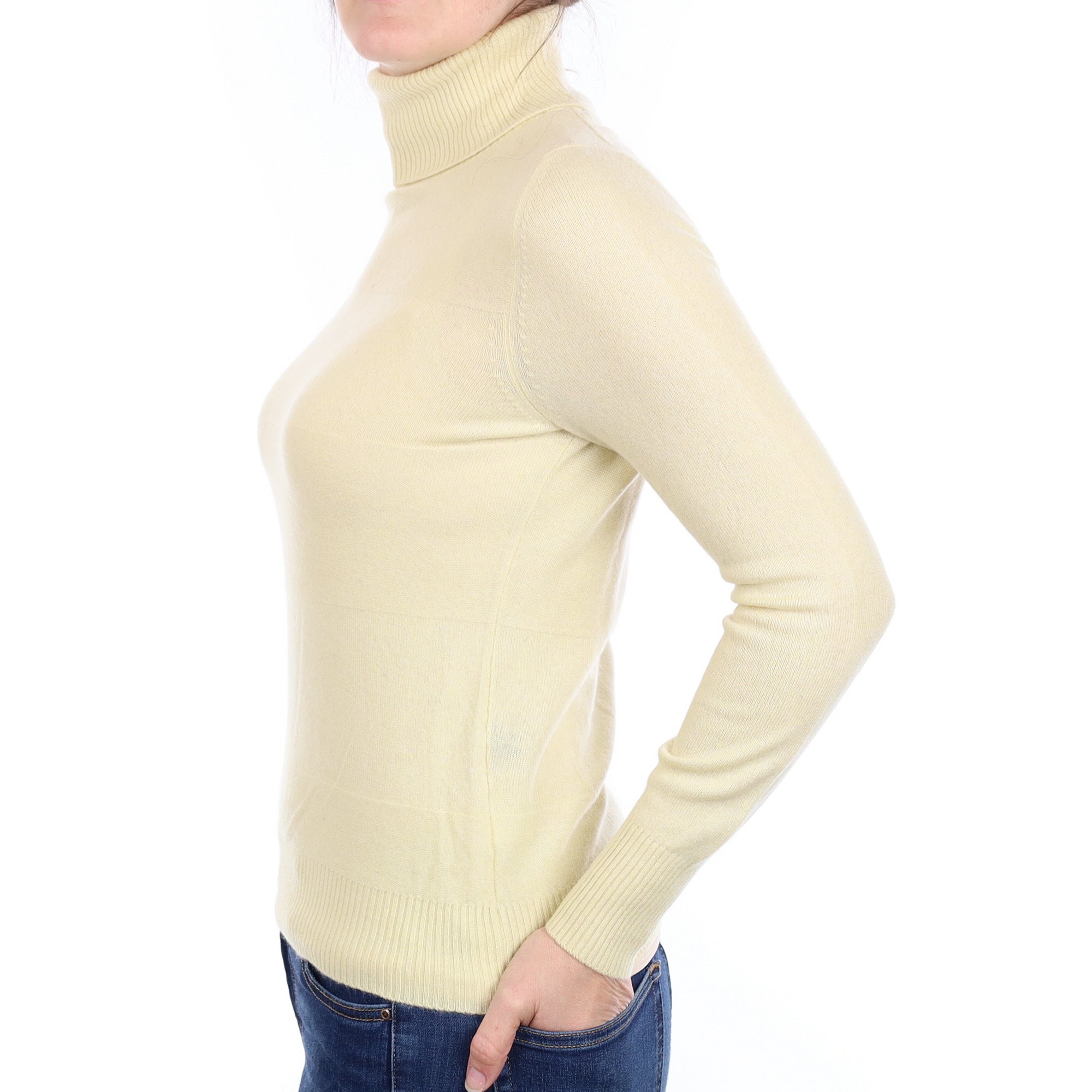 Primrose Yellow Cashmere Polo Neck Jumper Small