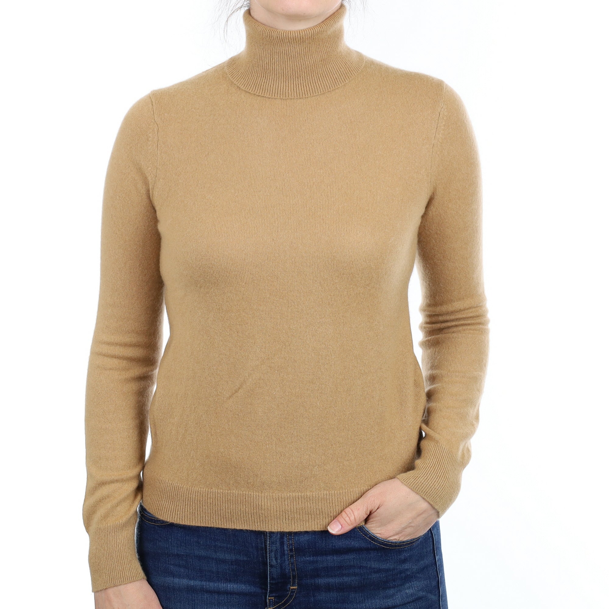 Caramel Brown Cashmere Polo Neck Jumper Small