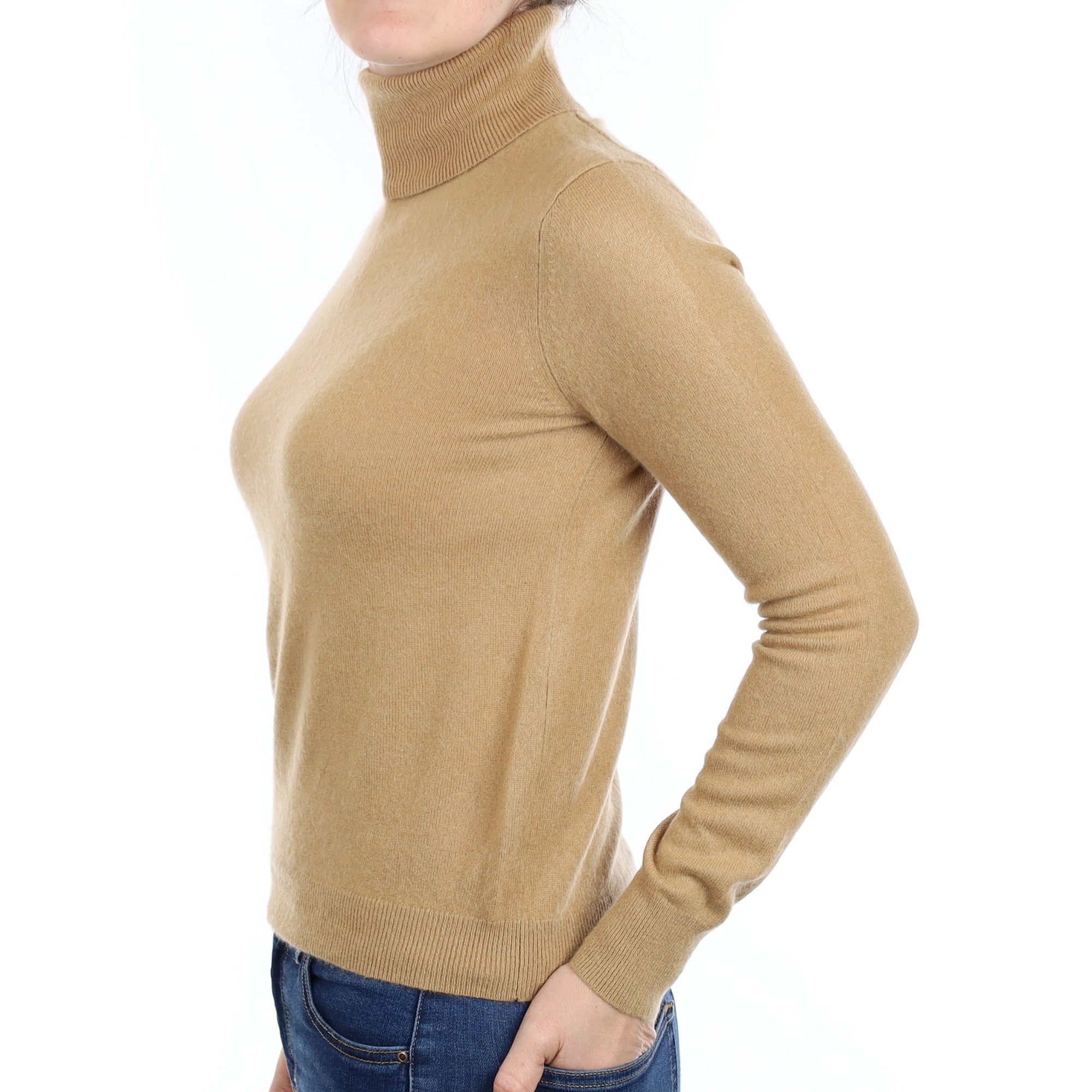 Caramel Brown Cashmere Polo Neck Jumper Small