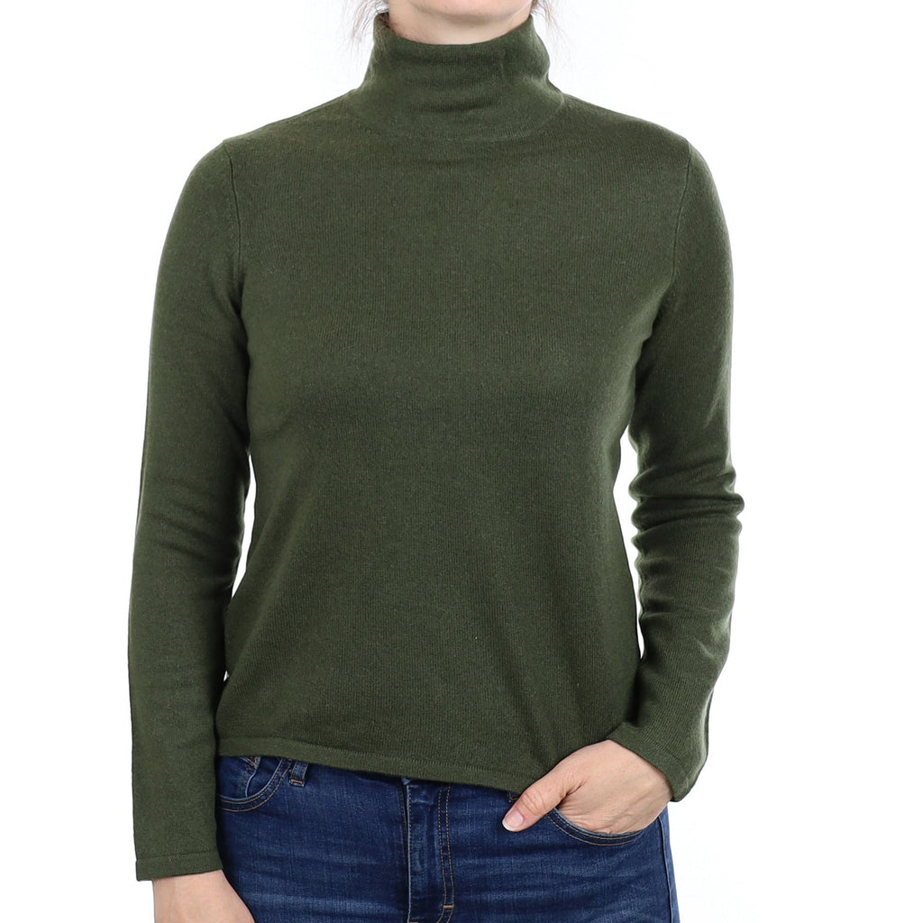 Pine Green Cashmere Turtleneck Jumper Small