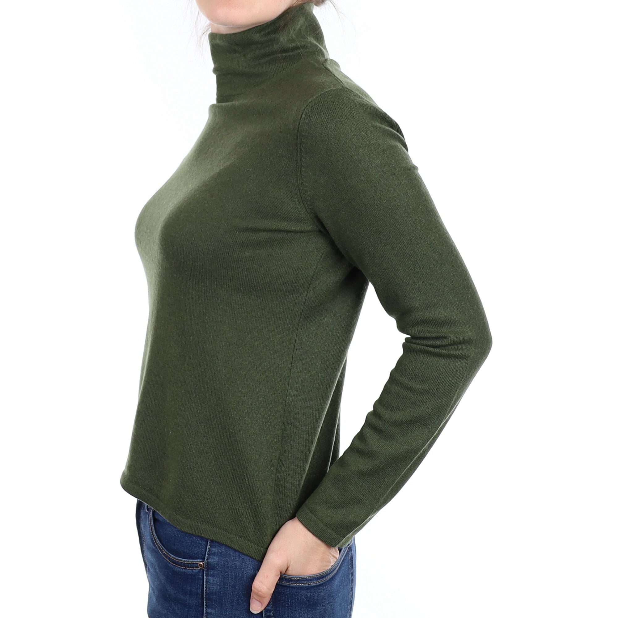 Pine Green Cashmere Turtleneck Jumper Small