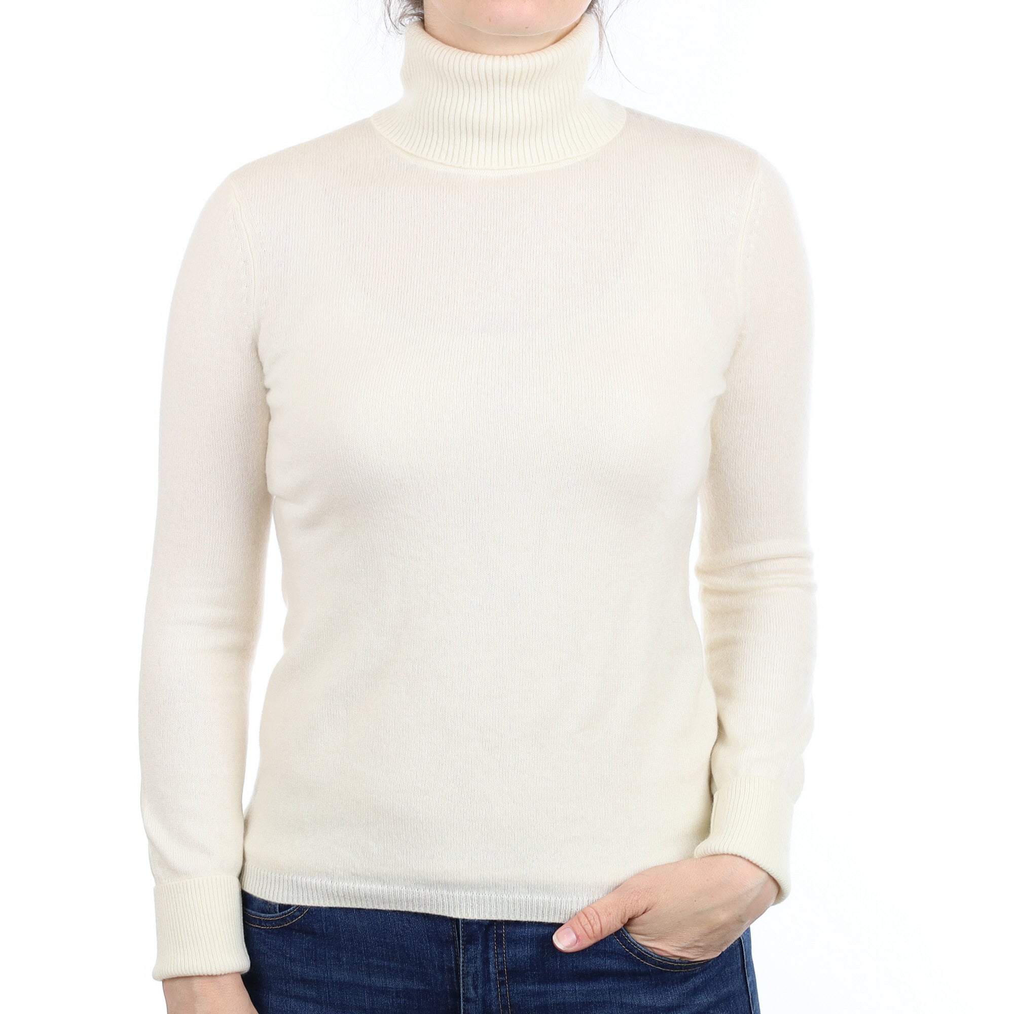Vanilla Cream Cashmere Polo Neck Jumper Small