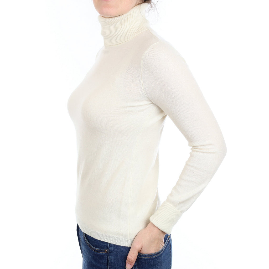 Vanilla Cream Cashmere Polo Neck Jumper Small