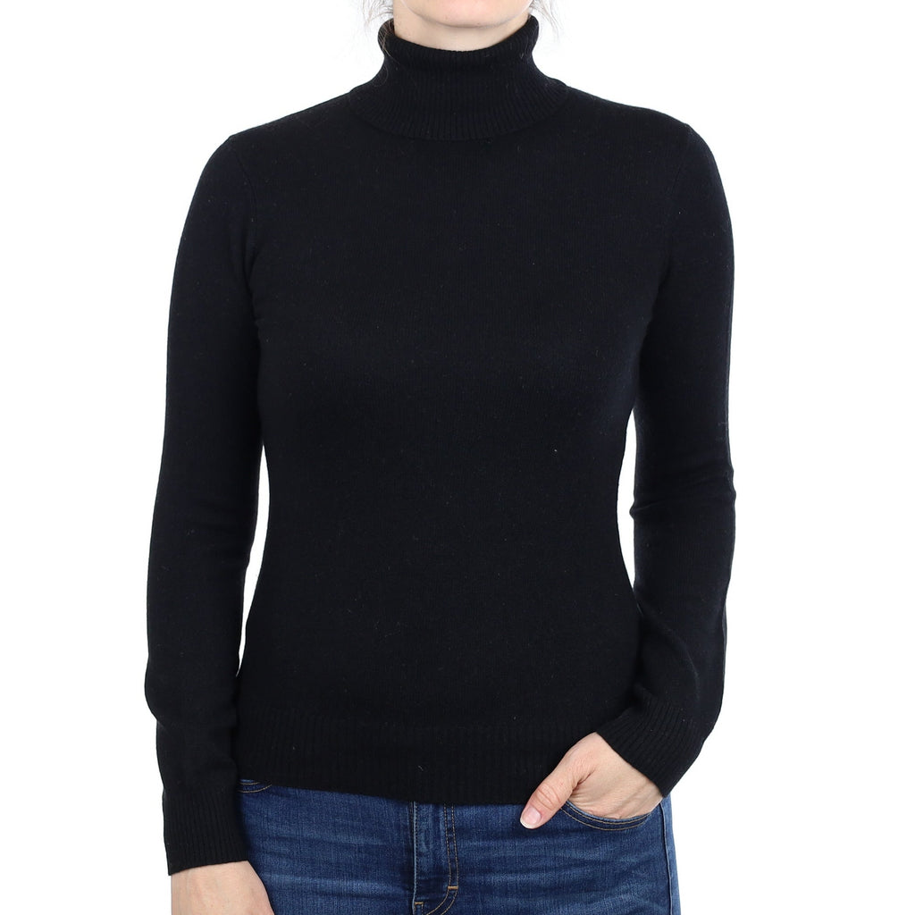 Black Cashmere Polo Neck Jumper Small