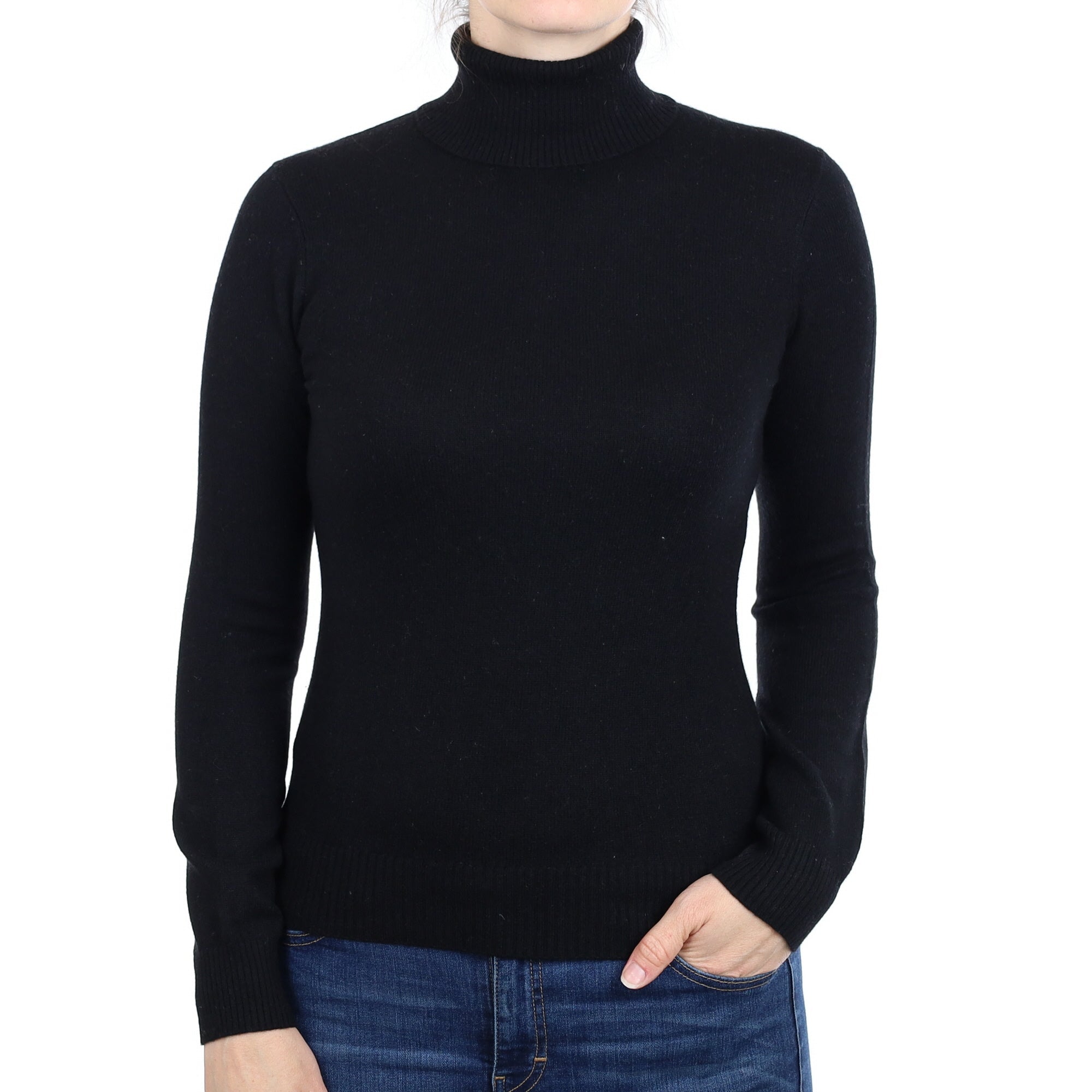 Black Cashmere Polo Neck Jumper Small