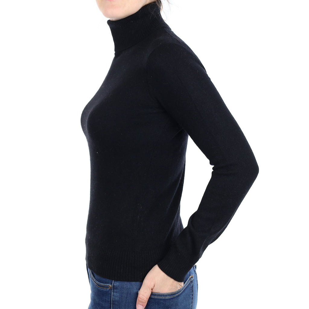 Black Cashmere Polo Neck Jumper Small