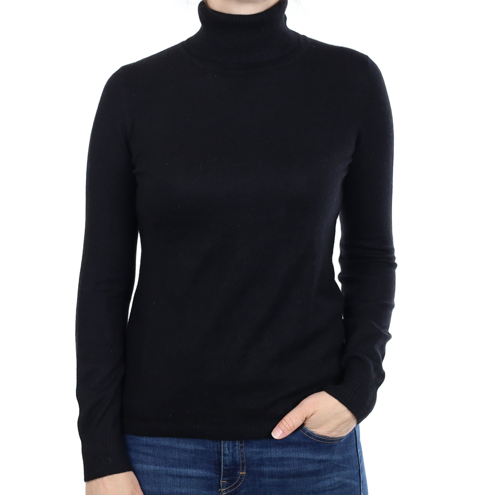 Black Cashmere Polo Neck Jumper Small