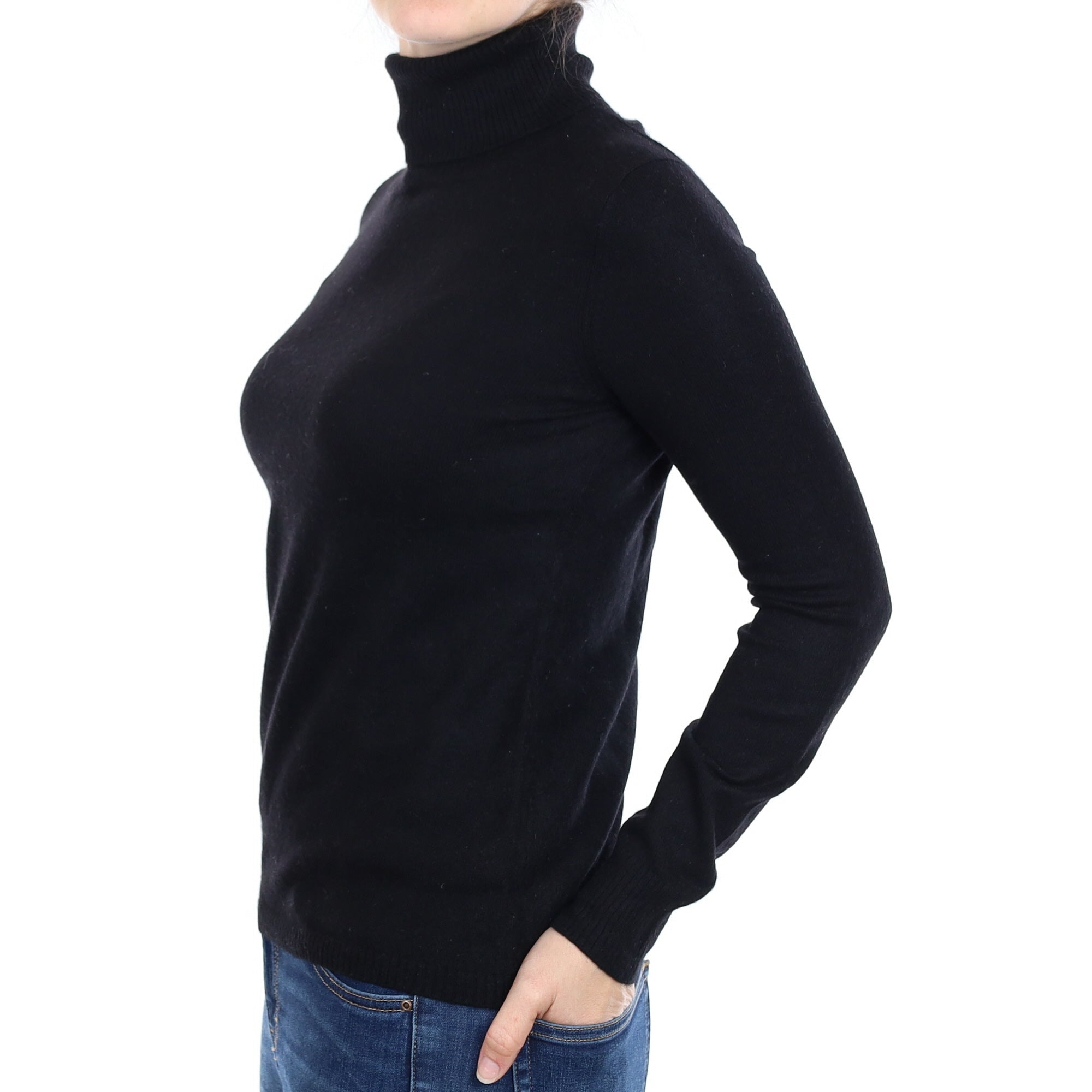 Black Cashmere Polo Neck Jumper Small
