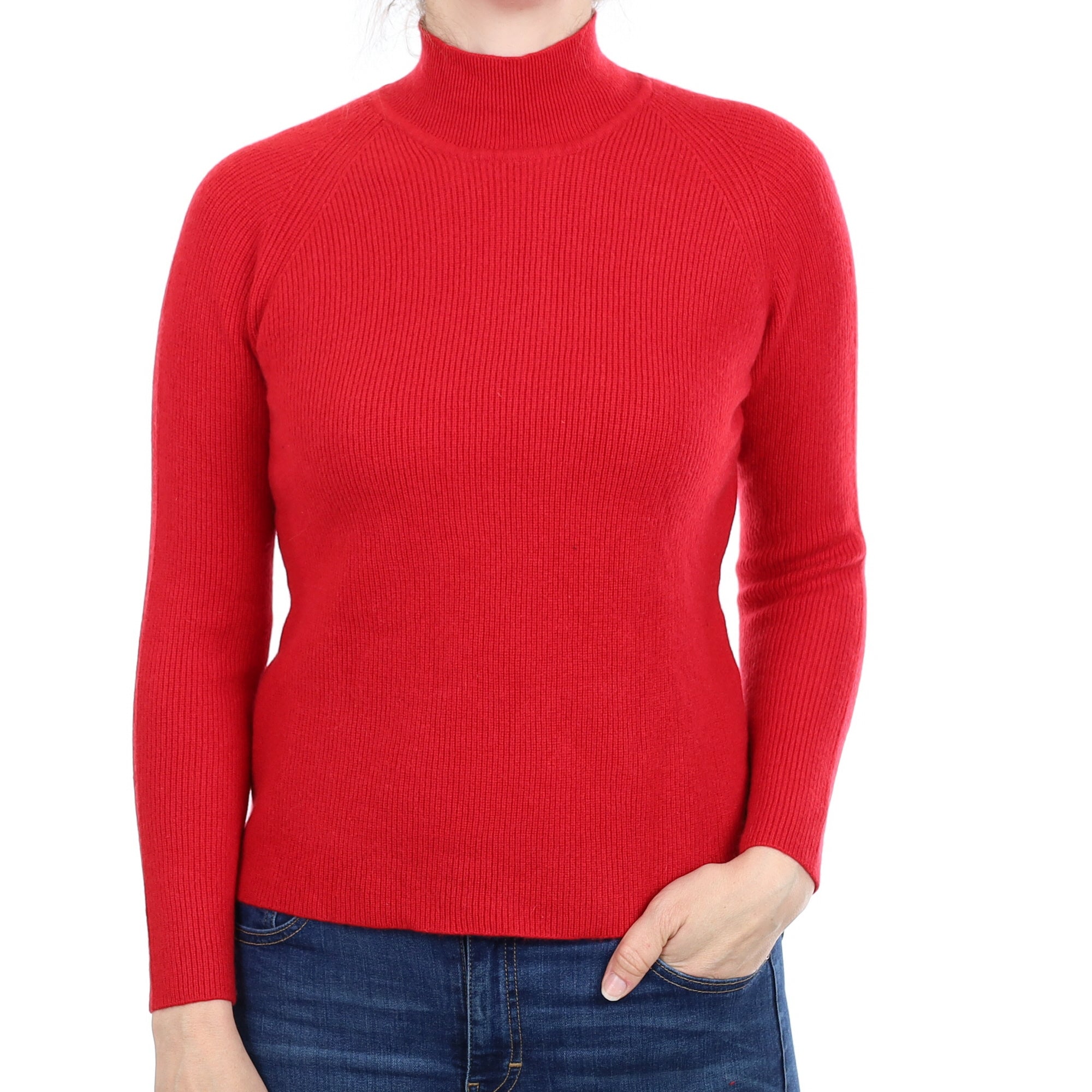 Scarlet Red Rib Cashmere Turtleneck Jumper Small