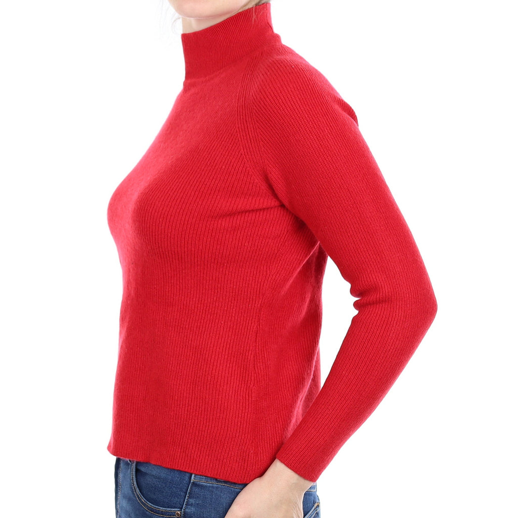 Scarlet Red Rib Cashmere Turtleneck Jumper Small