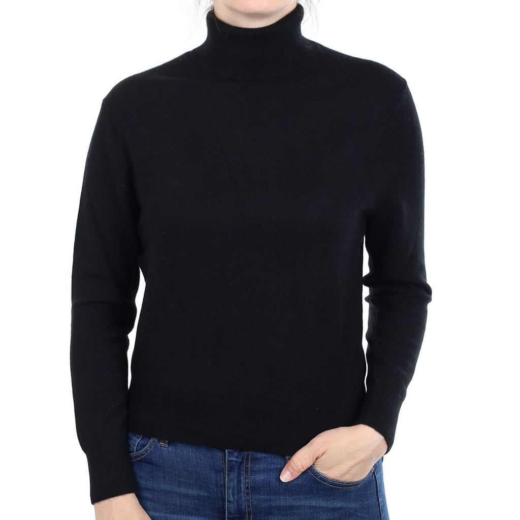 Black Cashmere Polo Neck Jumper Small