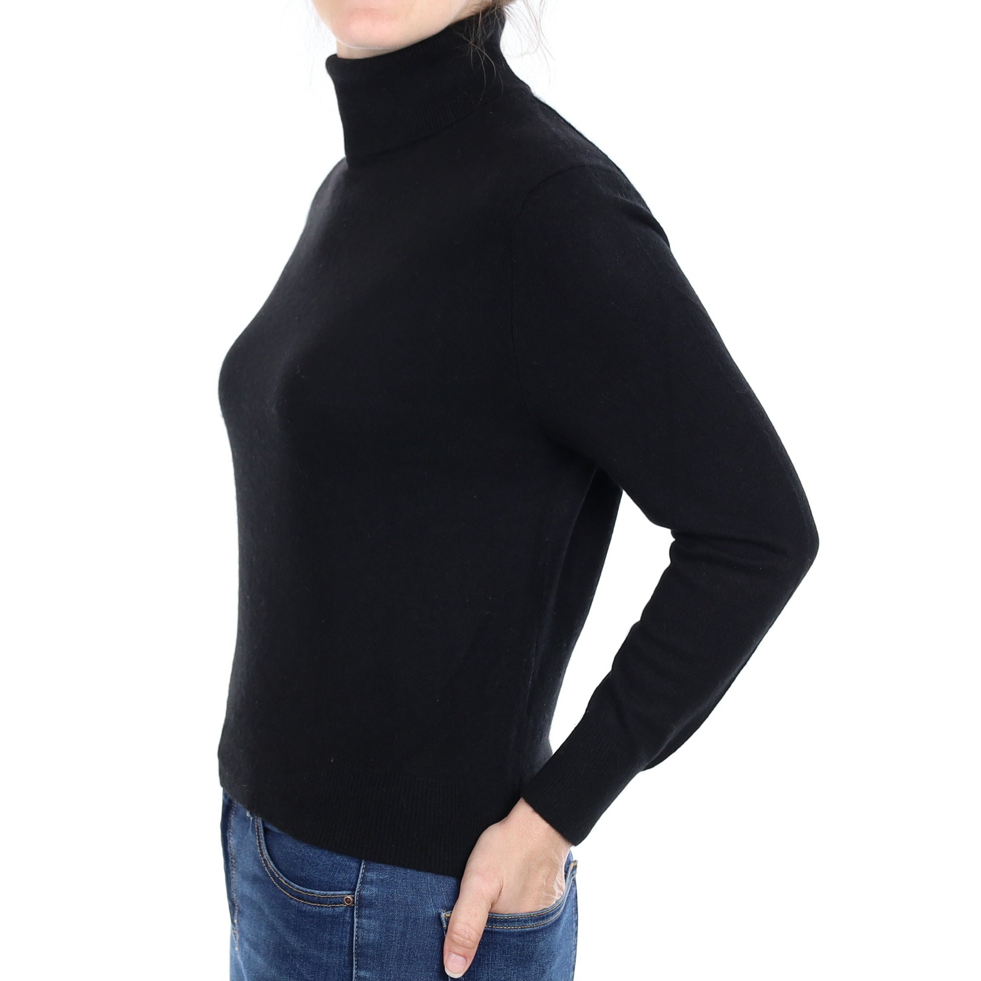 Black Cashmere Polo Neck Jumper Small