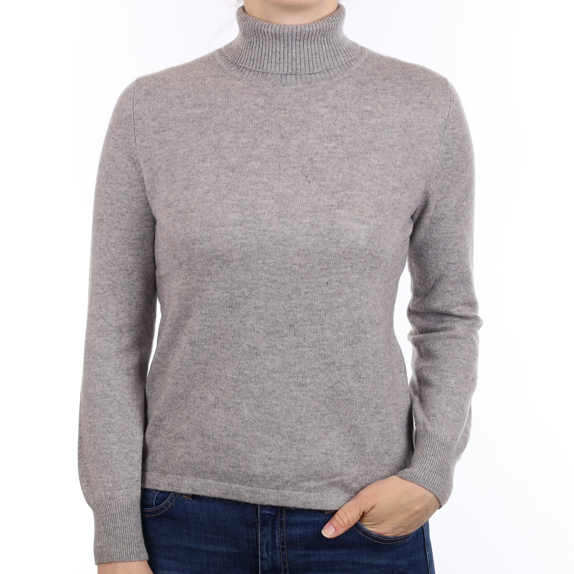 Smoke Grey Cashmere Polo Neck Jumper Small
