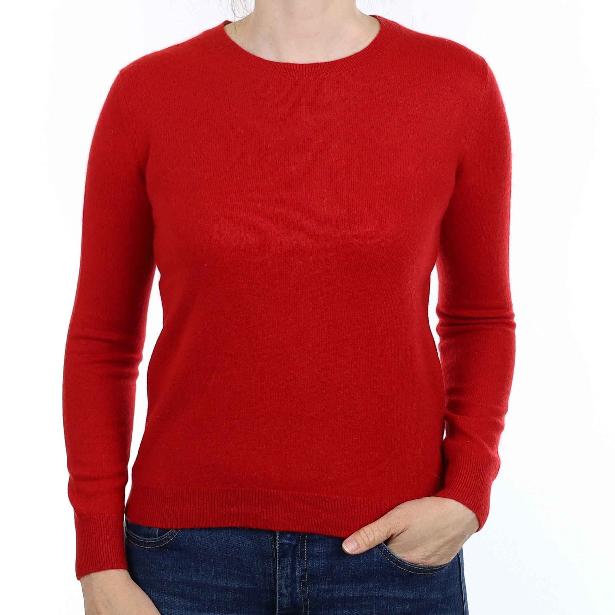 Scarlet Red Cashmere Crew Neck Jumper Small