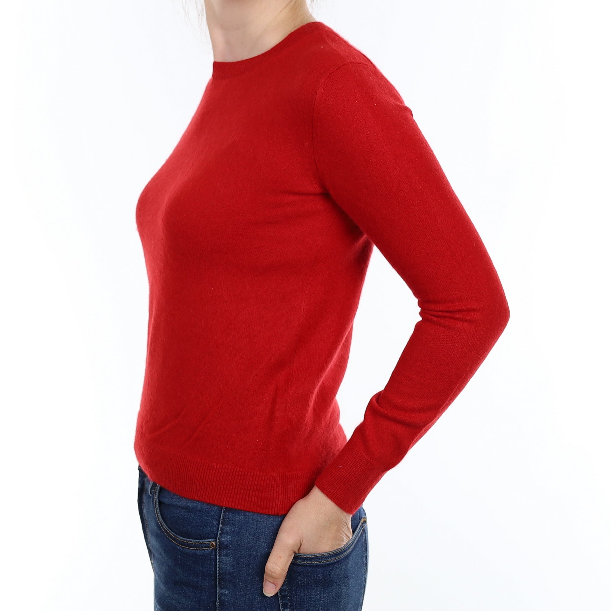 Scarlet Red Cashmere Crew Neck Jumper Small