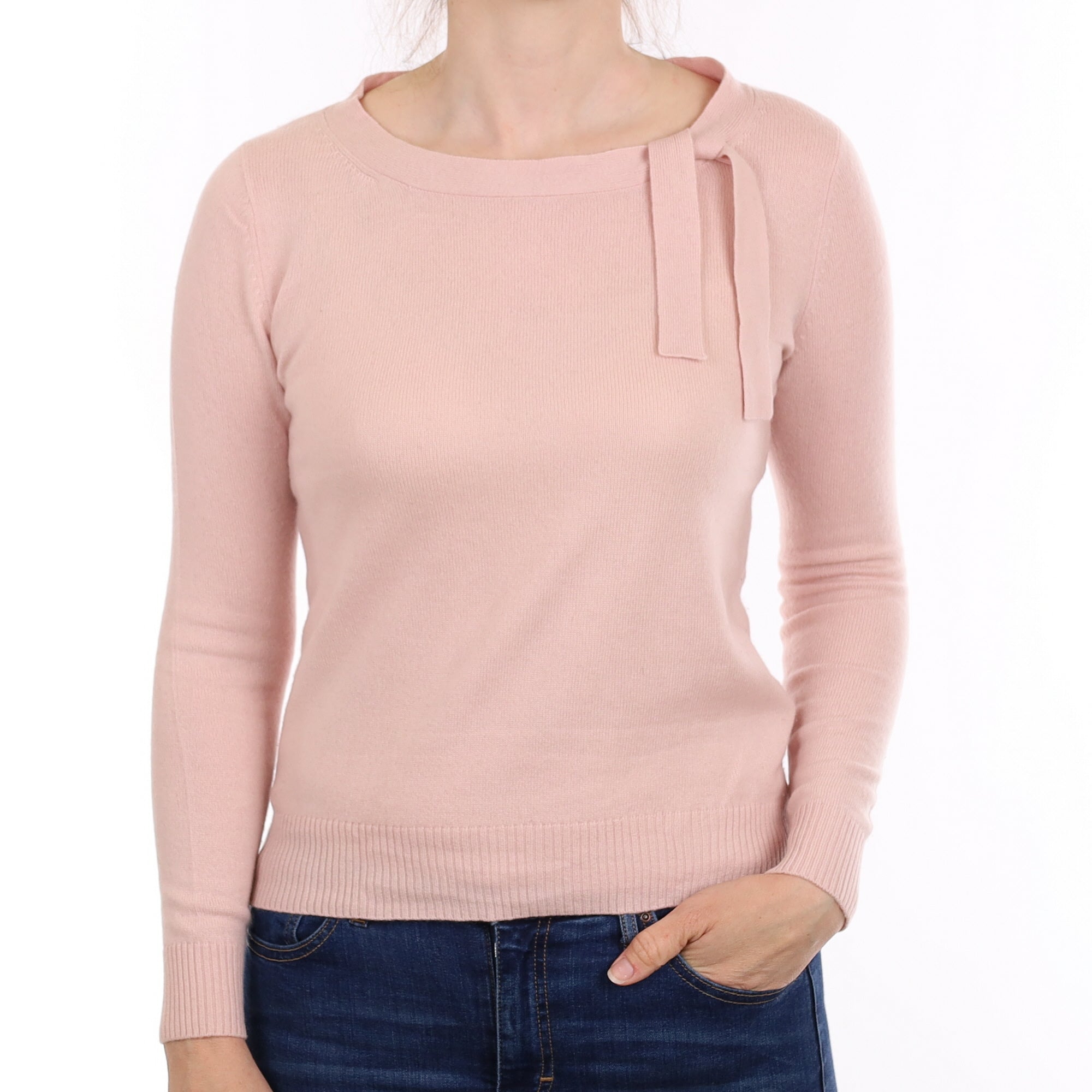 Ice Pink Cashmere Tie Crew Neck Jumper Small