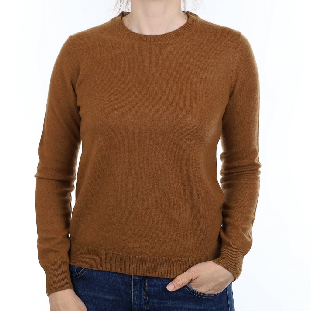 Chestnut Brown Cashmere Crew Neck Jumper Small