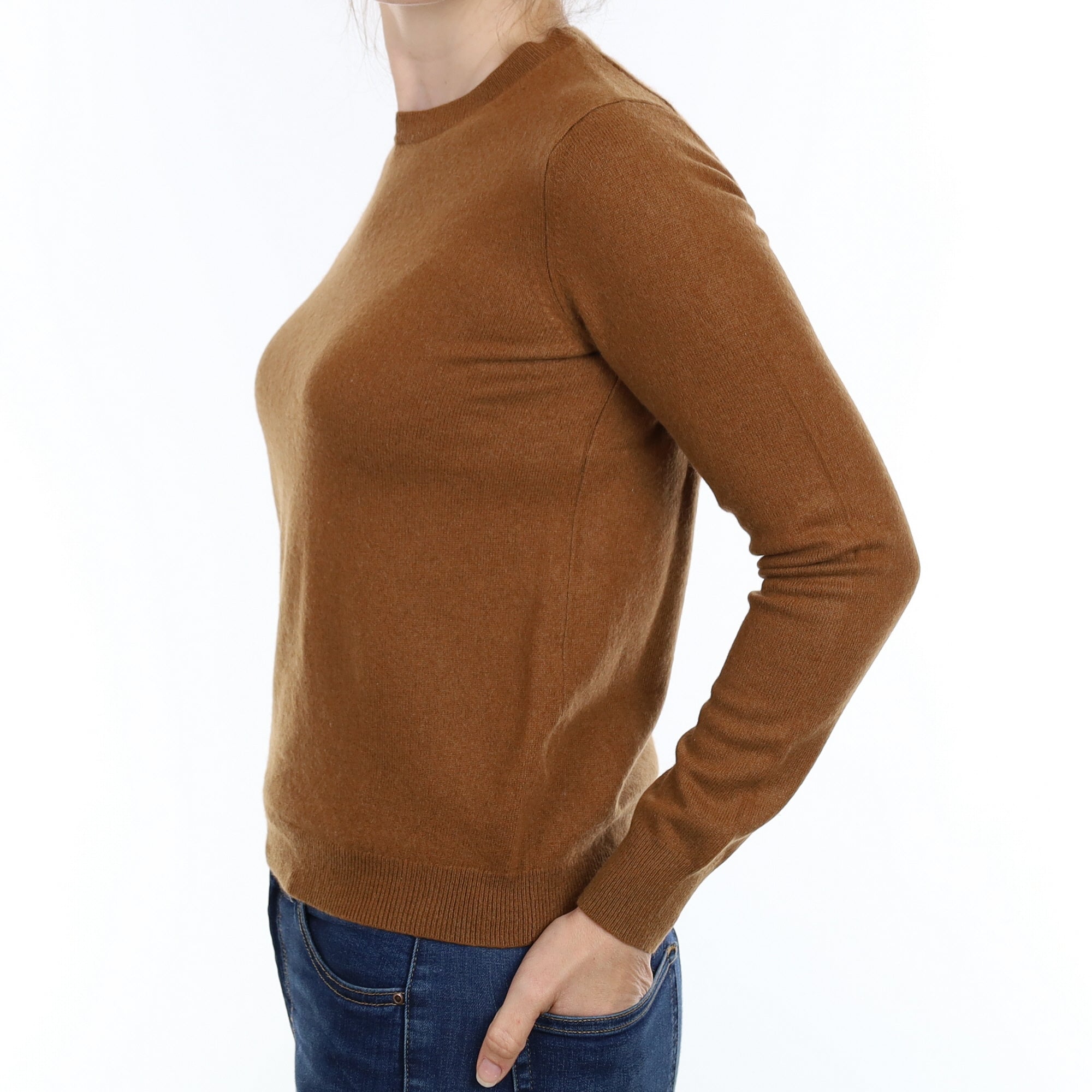 Chestnut Brown Cashmere Crew Neck Jumper Small