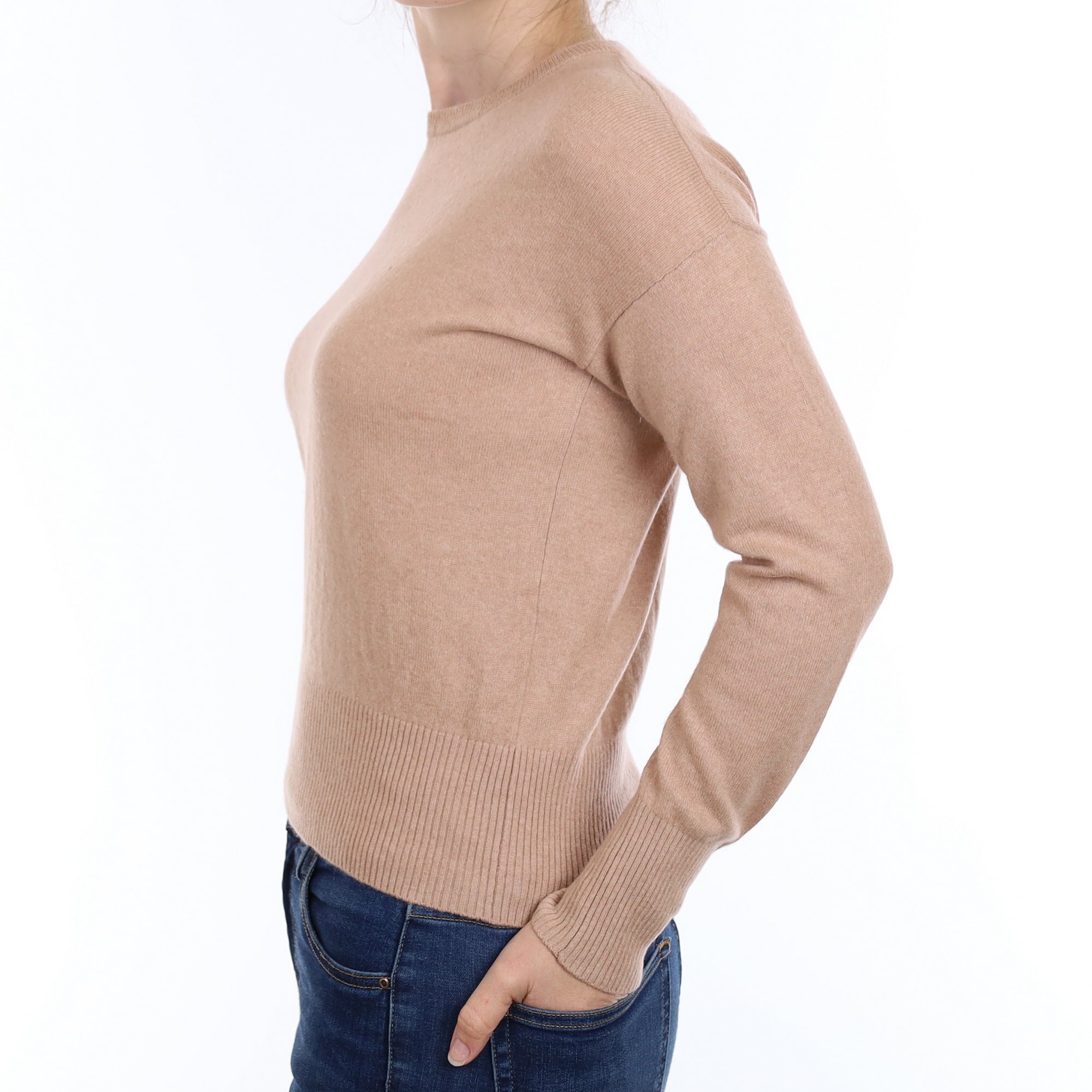 Buff Beige Cashmere Crew Neck Jumper Small