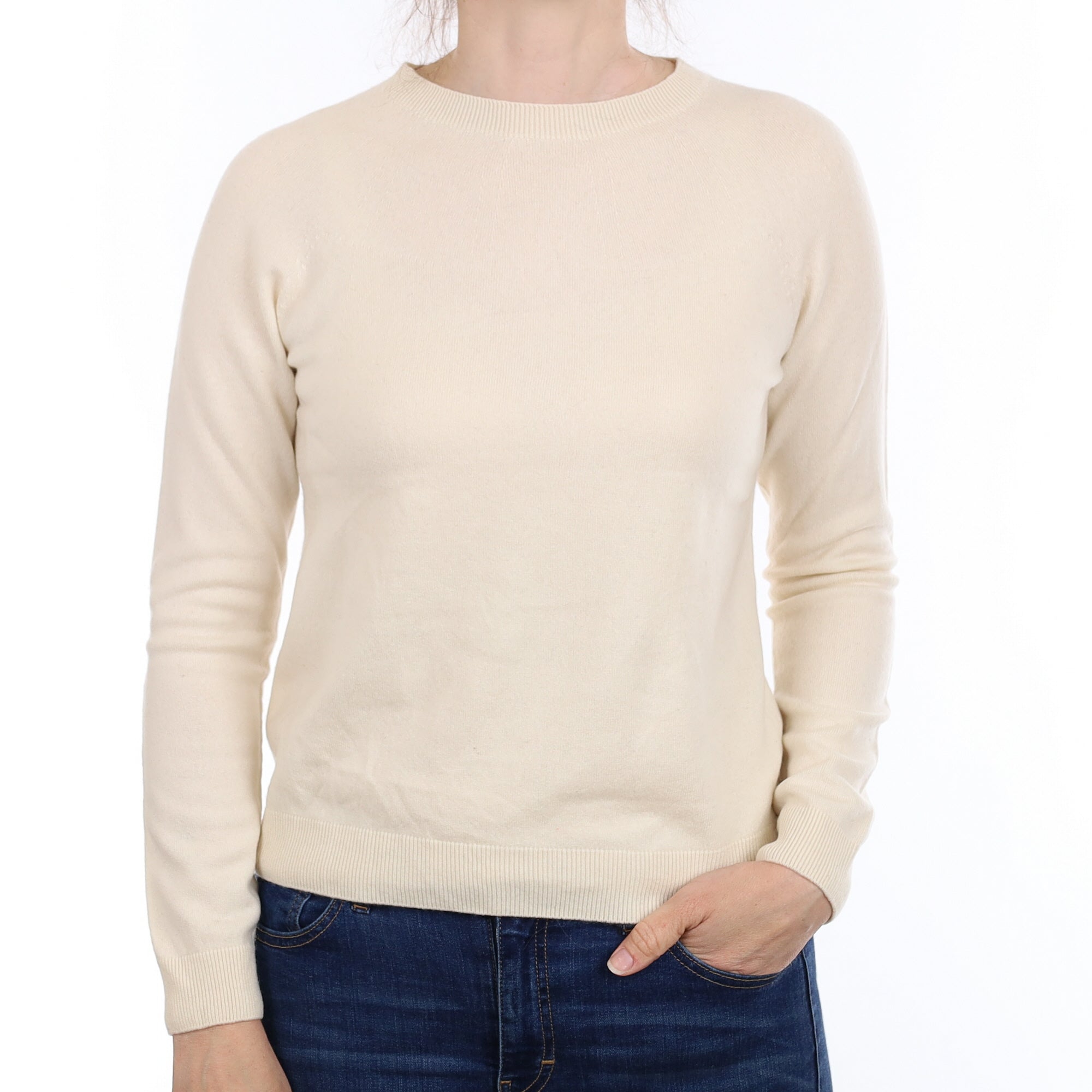 Ivory Cashmere Crew Neck Jumper Small