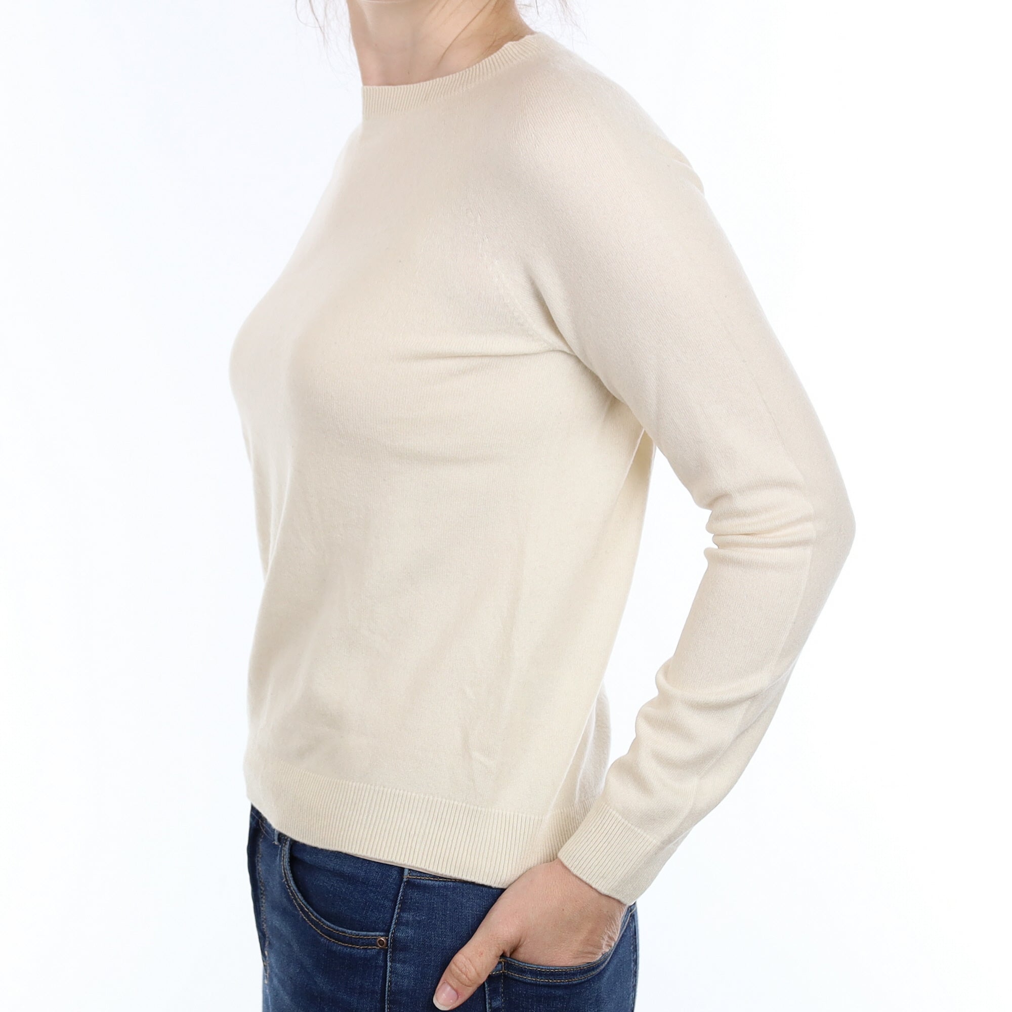 Ivory Cashmere Crew Neck Jumper Small