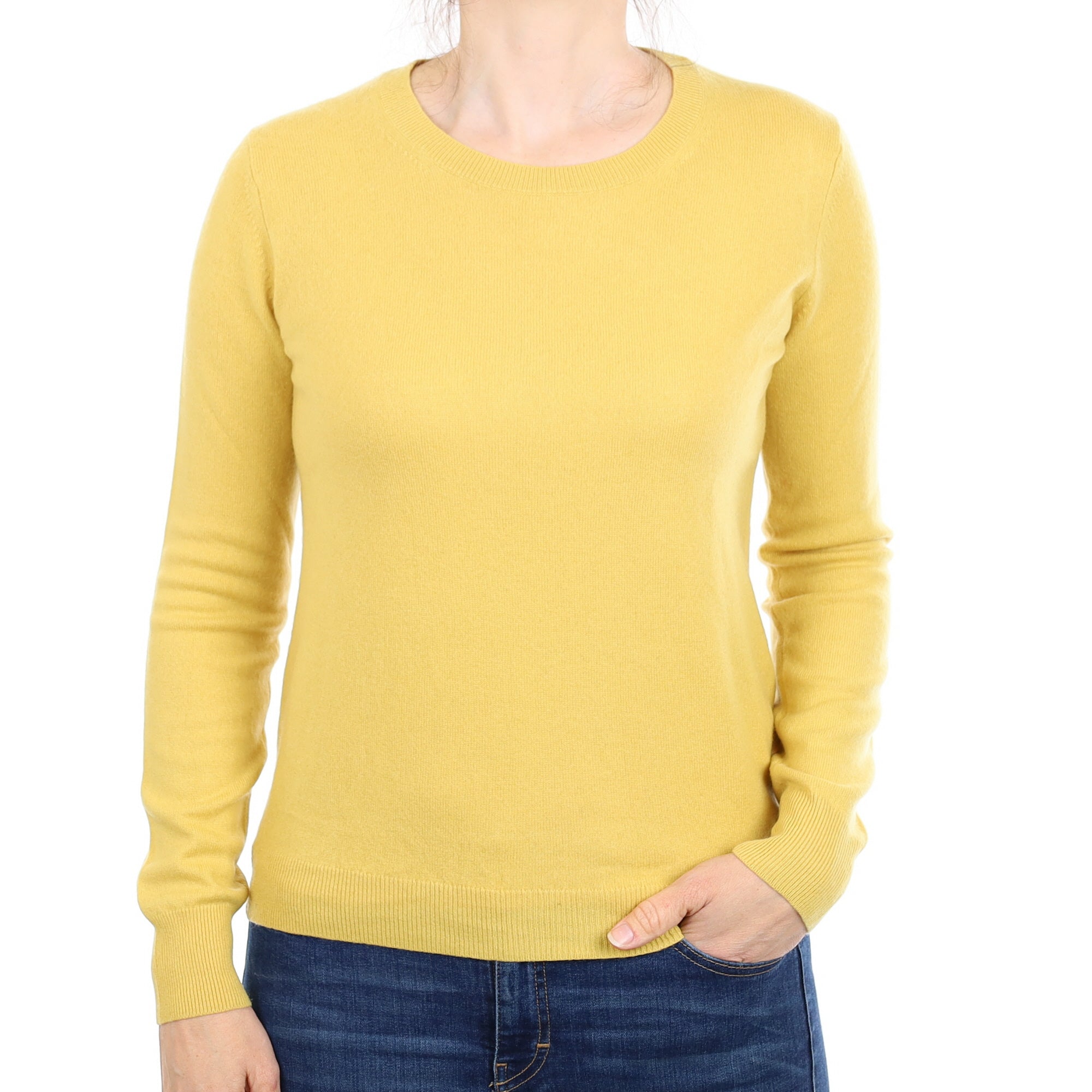Flaxen Yellow Cashmere Crew Neck Jumper Small