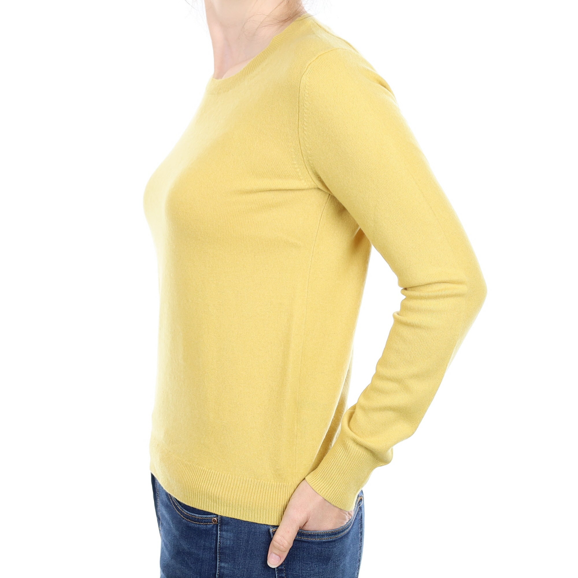Flaxen Yellow Cashmere Crew Neck Jumper Small