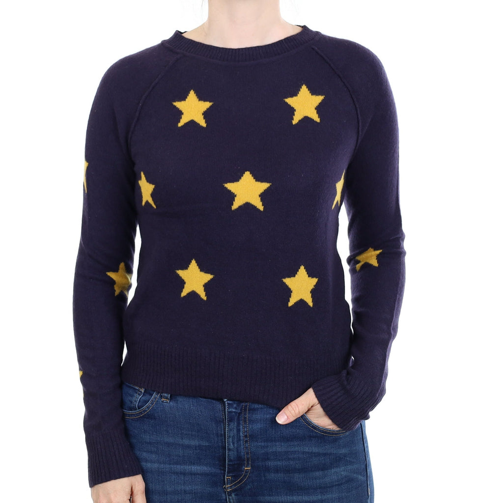 Navy Marigold Star Cashmere Crew Neck Jumper Small