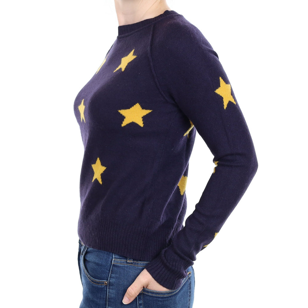 Navy Marigold Star Cashmere Crew Neck Jumper Small