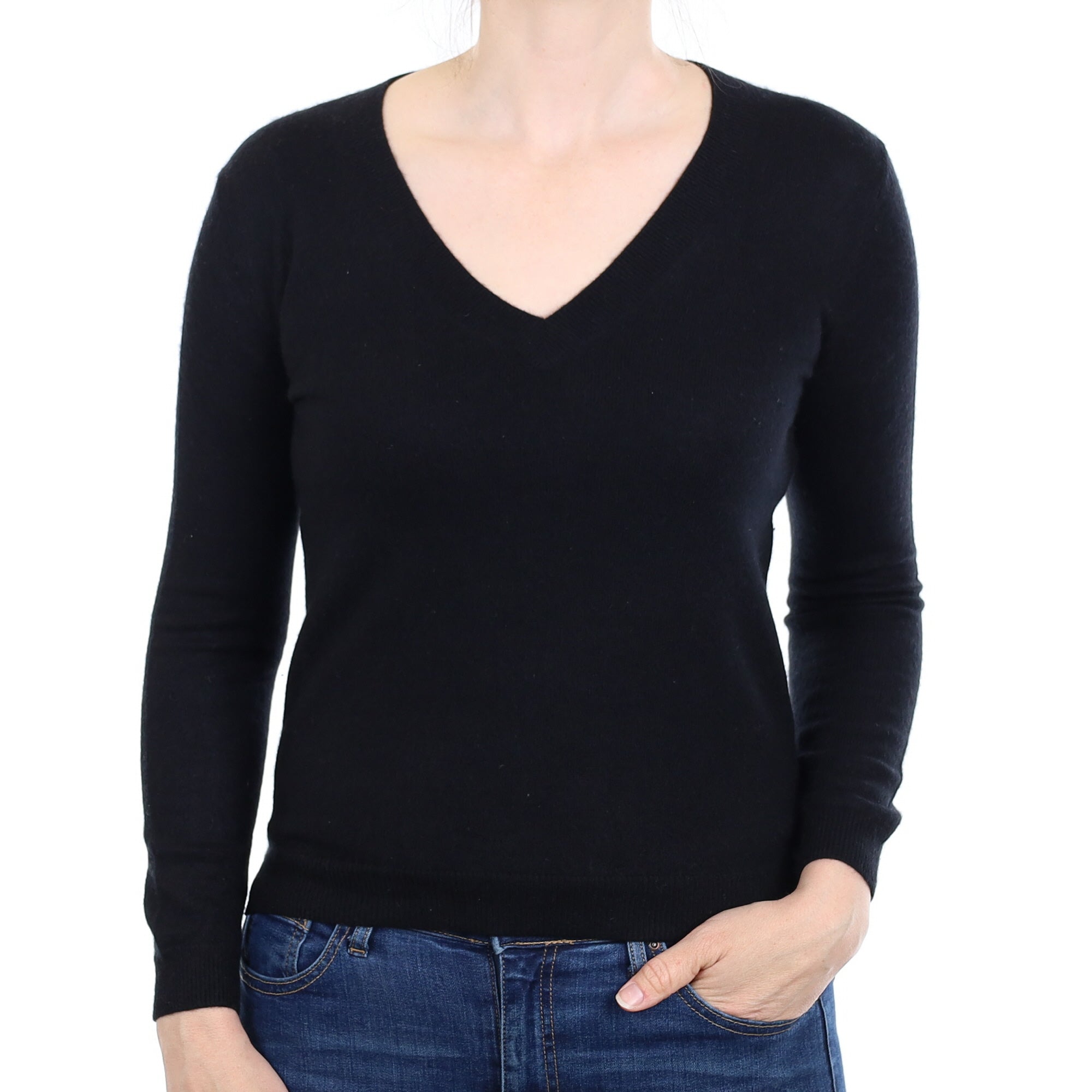 Black Cashmere V Neck Jumper Small