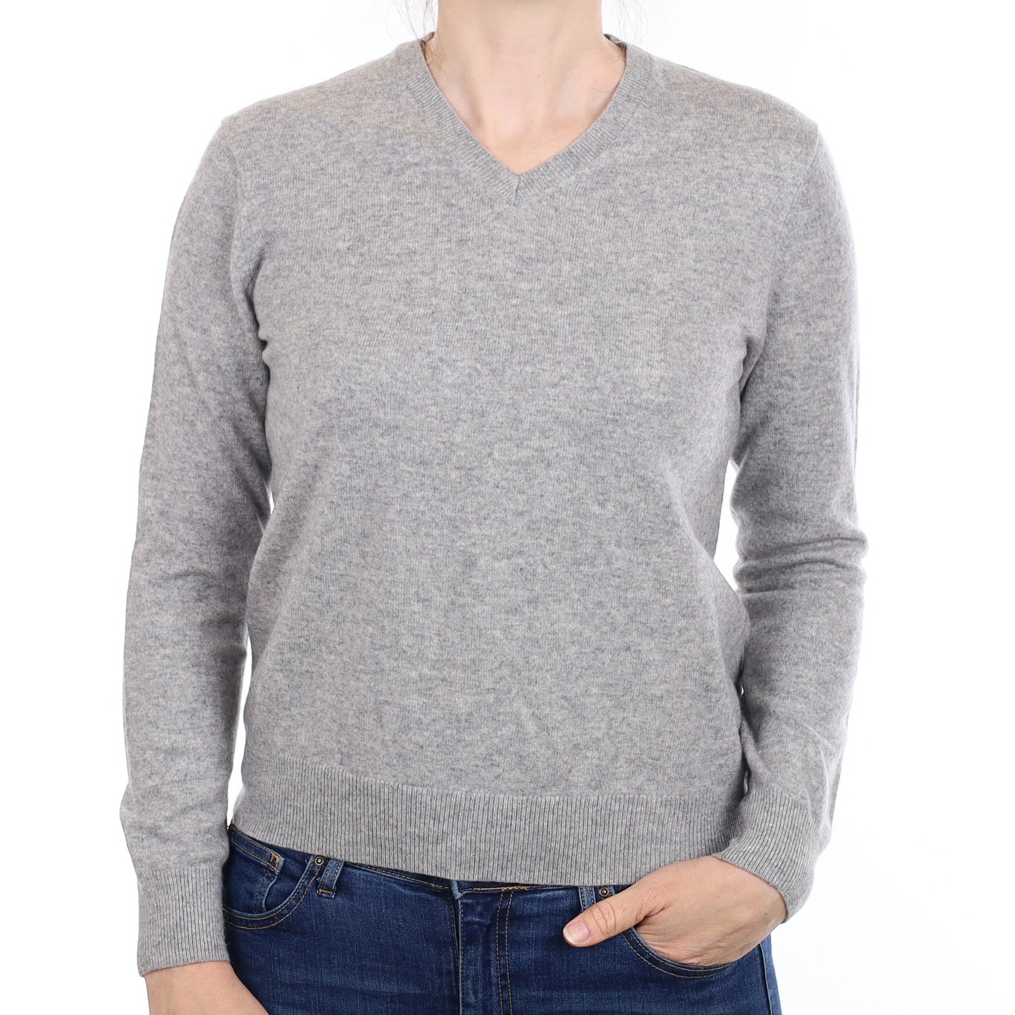 Smoke Grey Cashmere V Neck Jumper Small