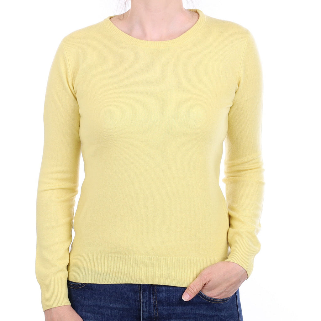Primrose Yellow Cashmere Crew Neck Jumper Small