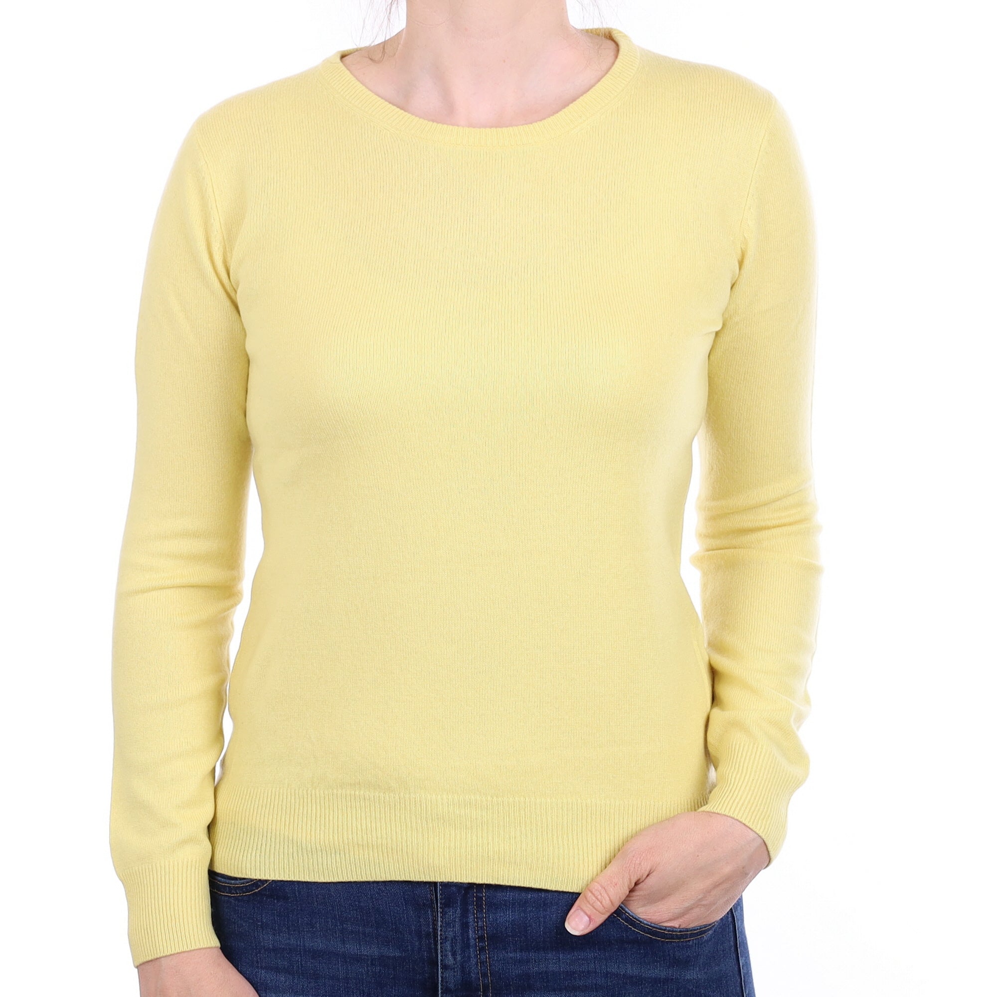 Primrose Yellow Cashmere Crew Neck Jumper Small