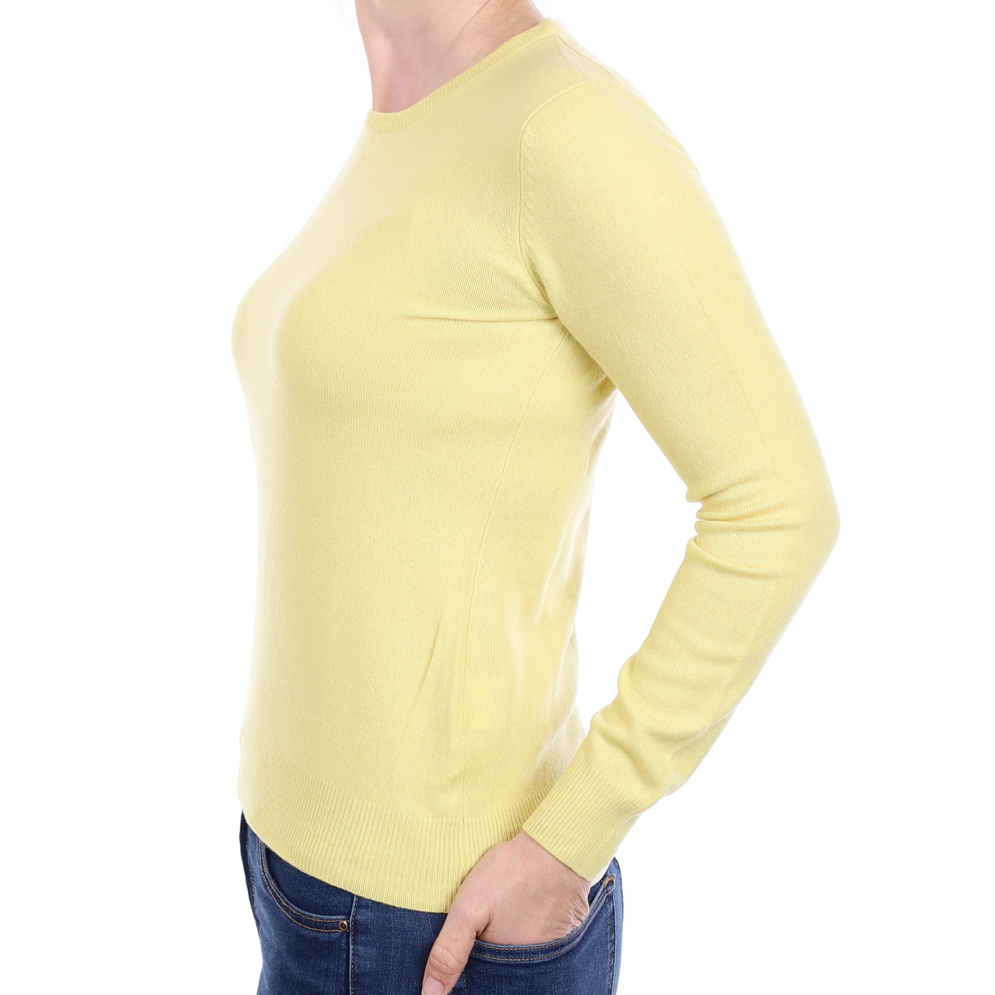 Primrose Yellow Cashmere Crew Neck Jumper Small