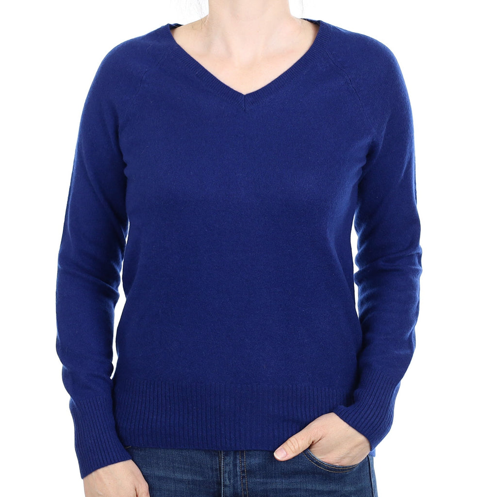 French Navy Cashmere V Neck Jumper Small