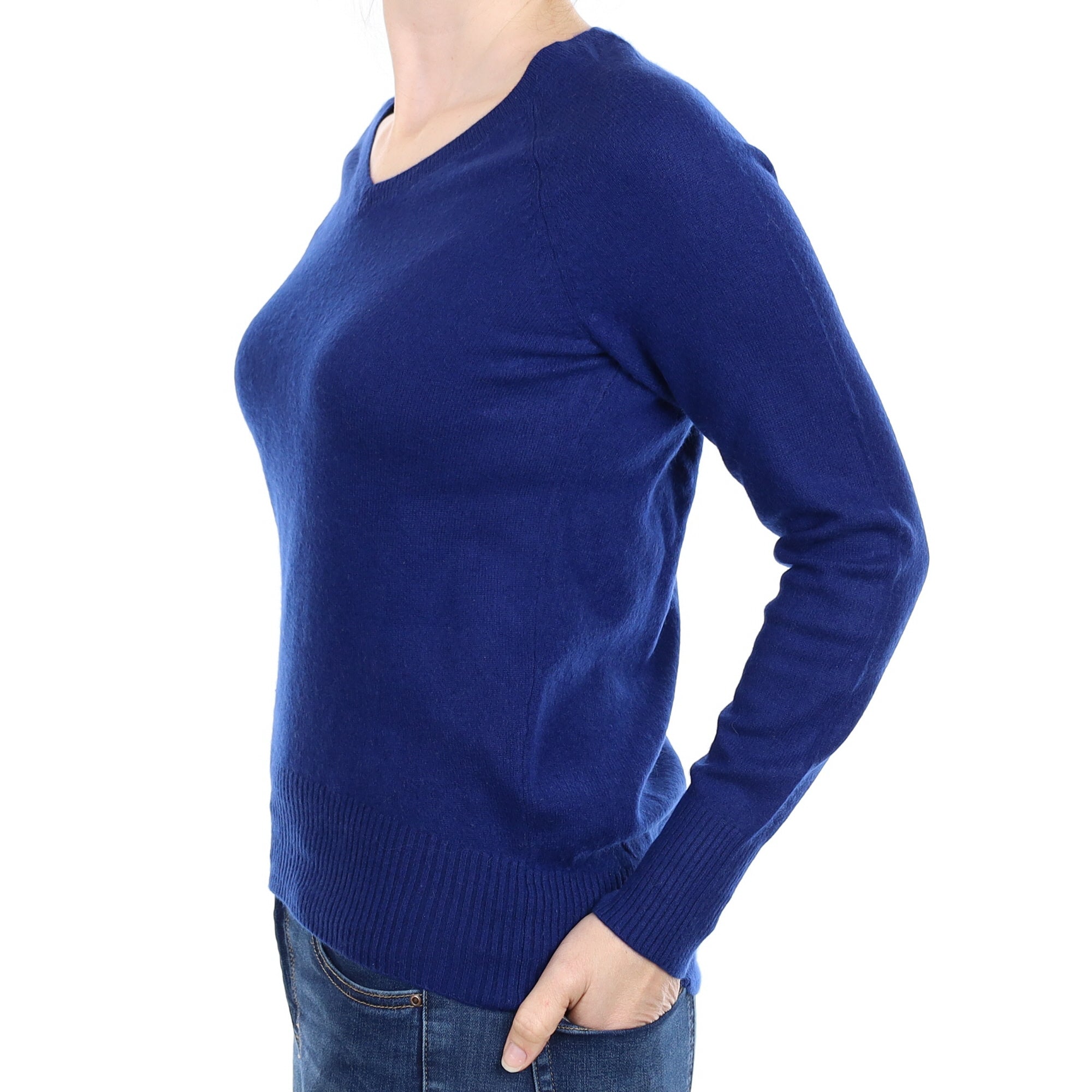 French Navy Cashmere V Neck Jumper Small