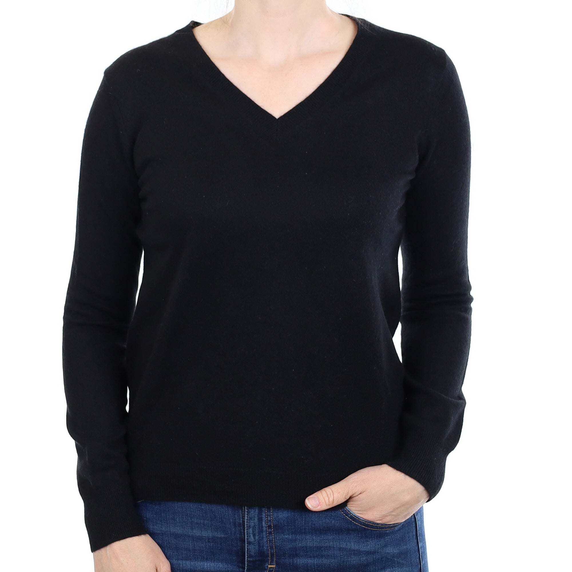 Black Cashmere V Neck Jumper Small