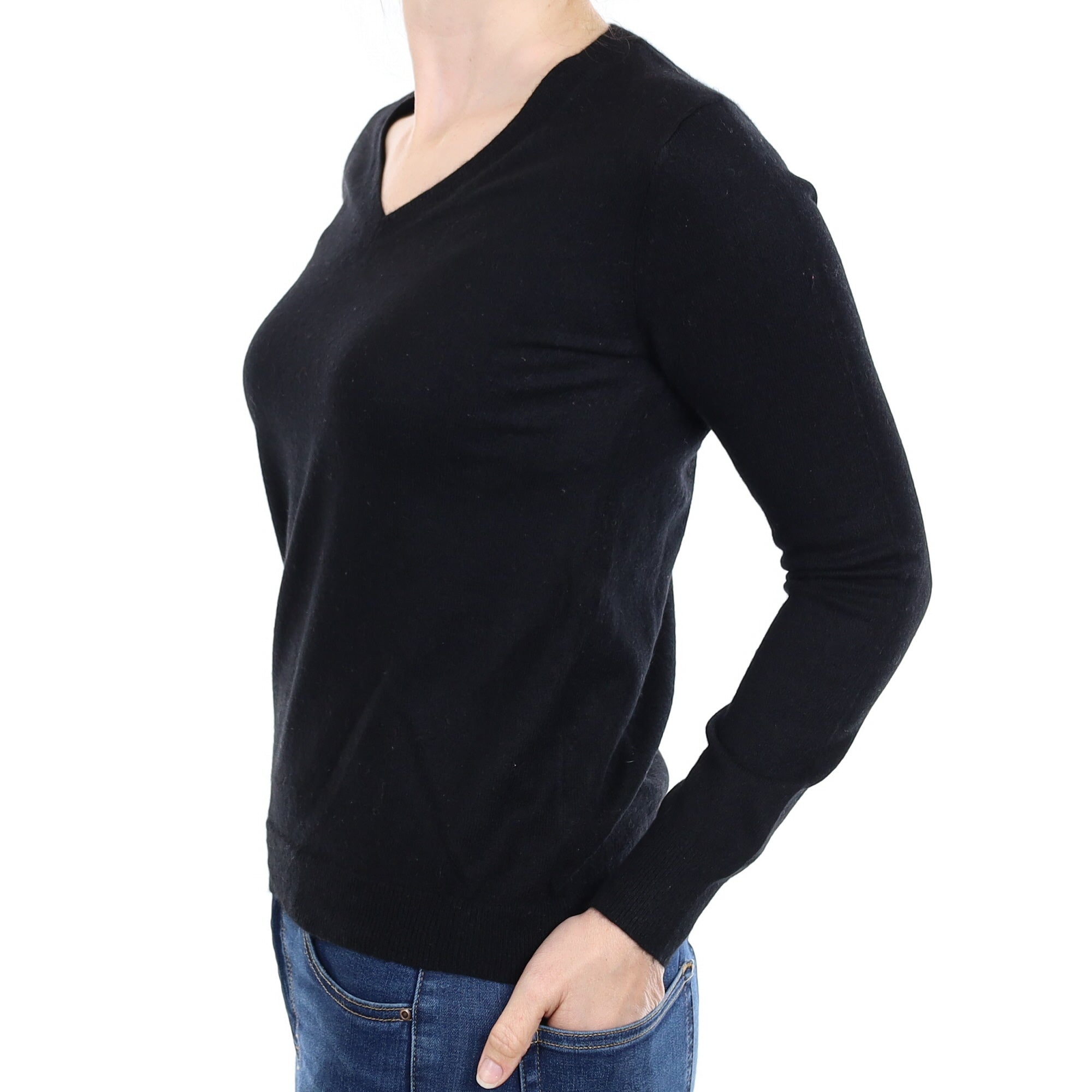 Black Cashmere V Neck Jumper Small