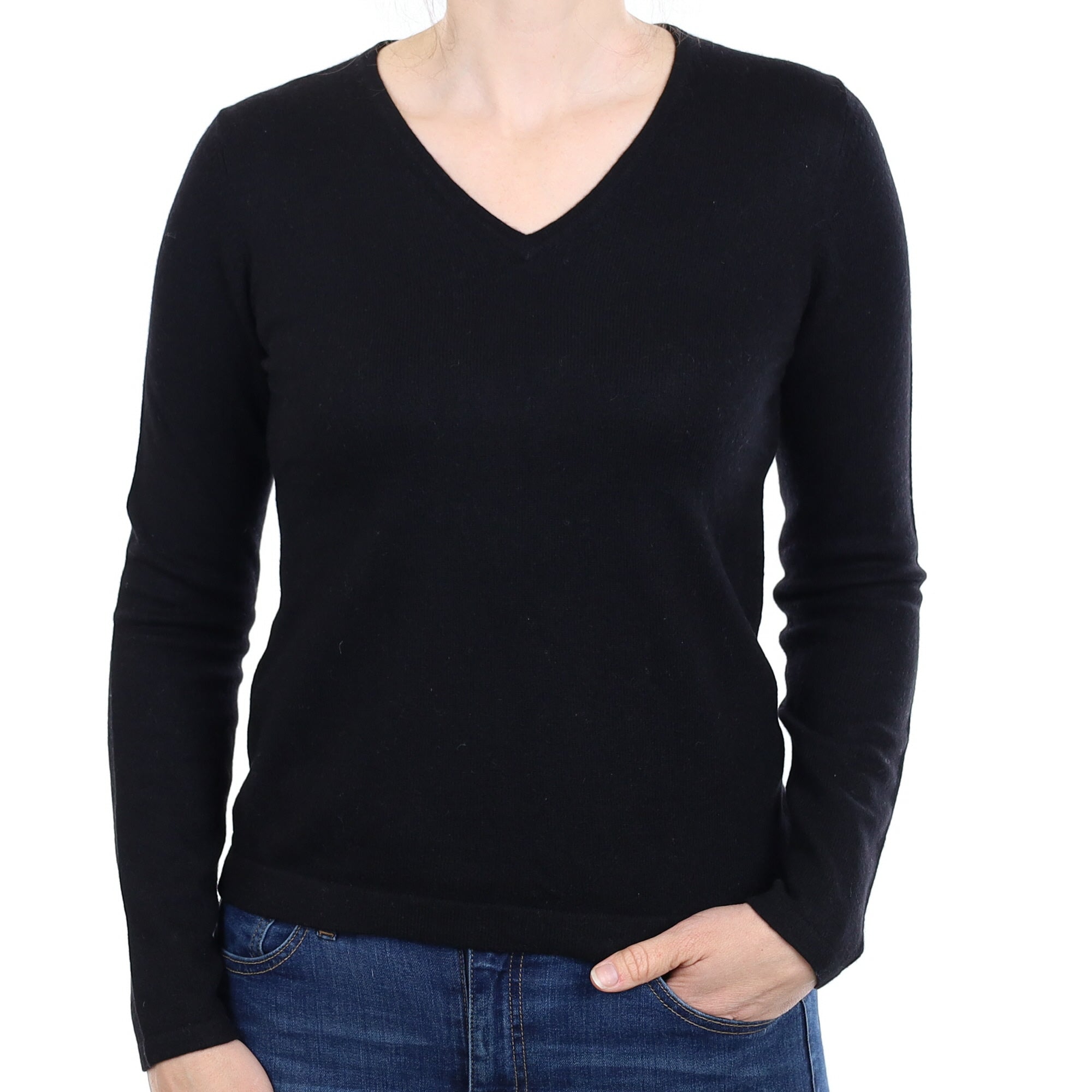 Black Cashmere V Neck Jumper Small