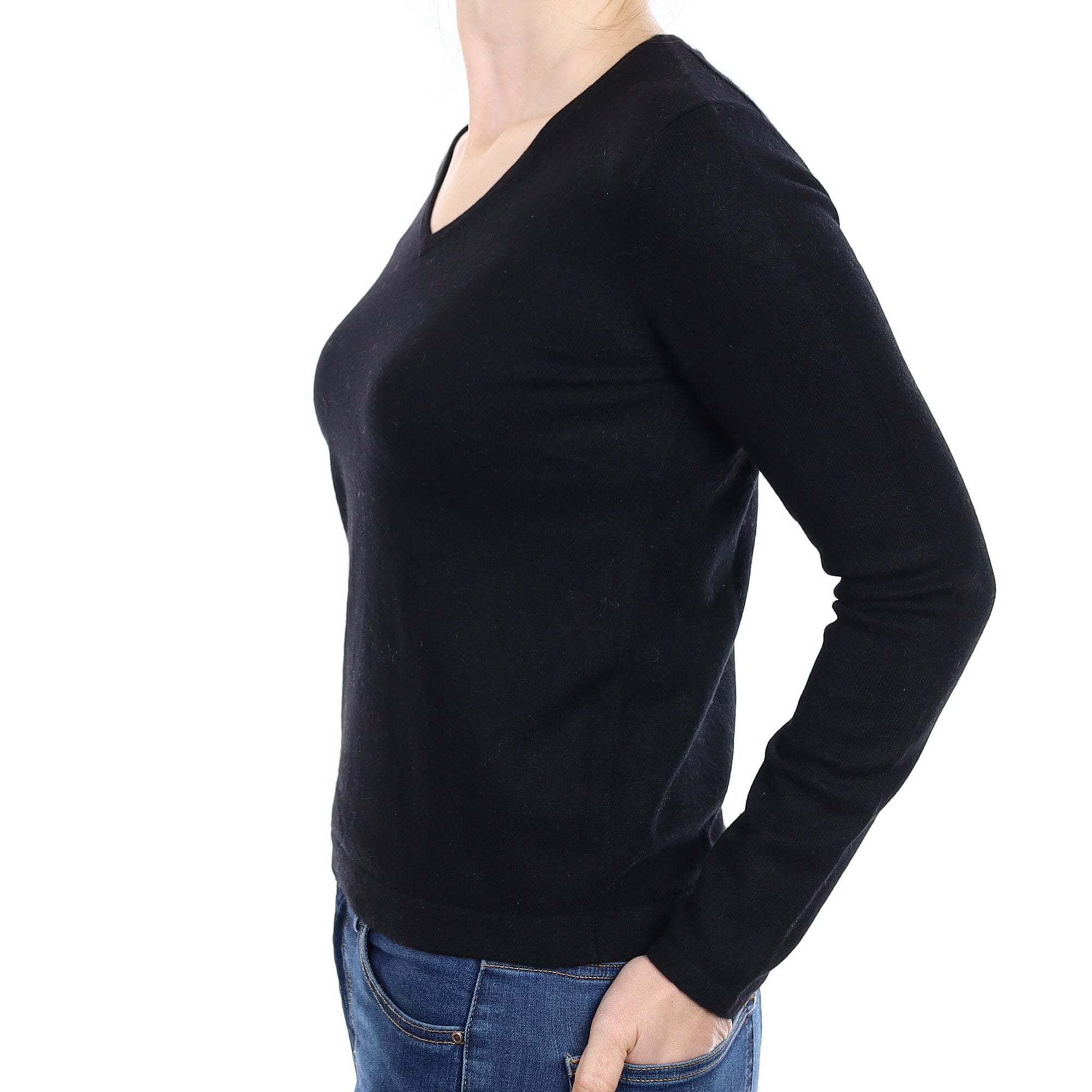 Black Cashmere V Neck Jumper Small