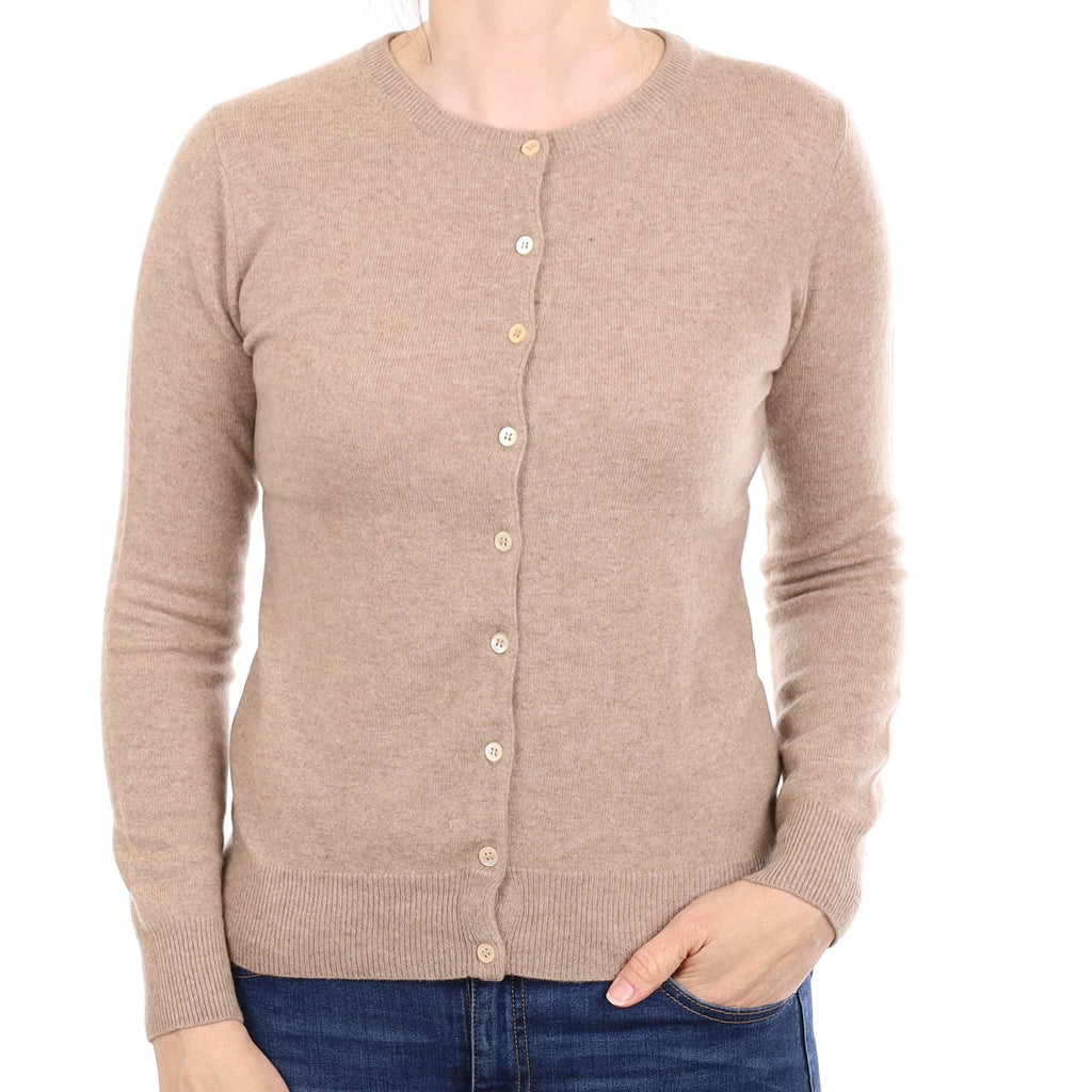 Taupe Cashmere Crew Neck Cardigan Small