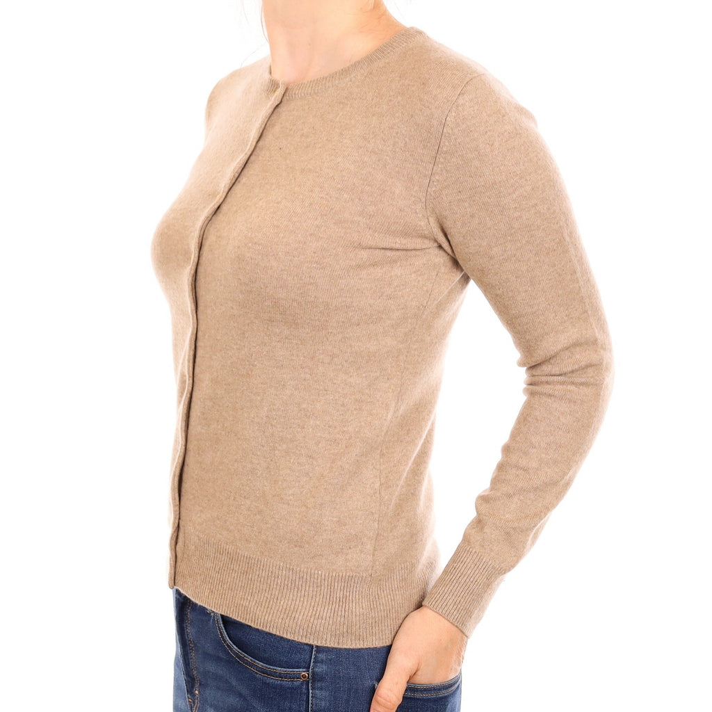 Taupe Cashmere Crew Neck Cardigan Small