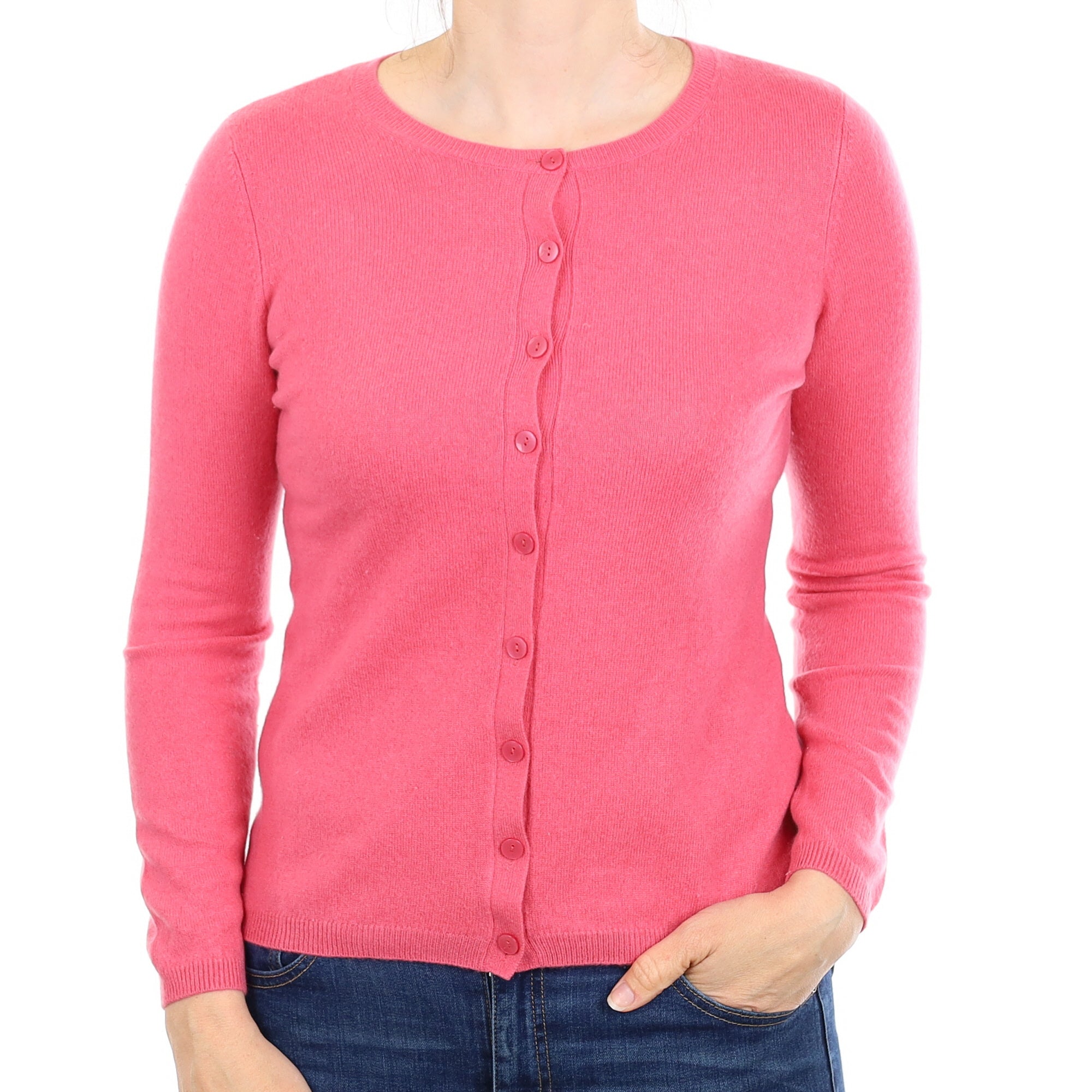Lupin Pink Cashmere Crew Neck Cardigan Small